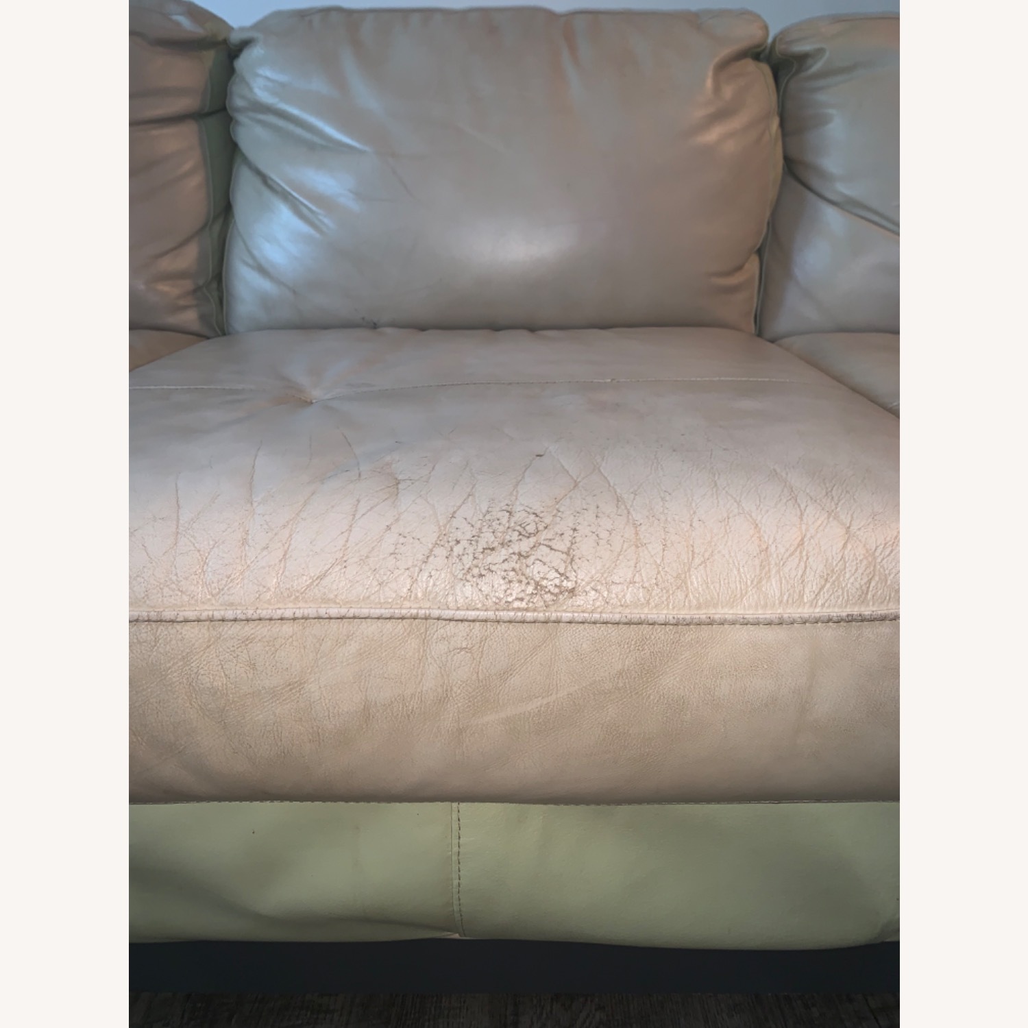 Sage Green & Tan Leather Sectional Couch - image-4