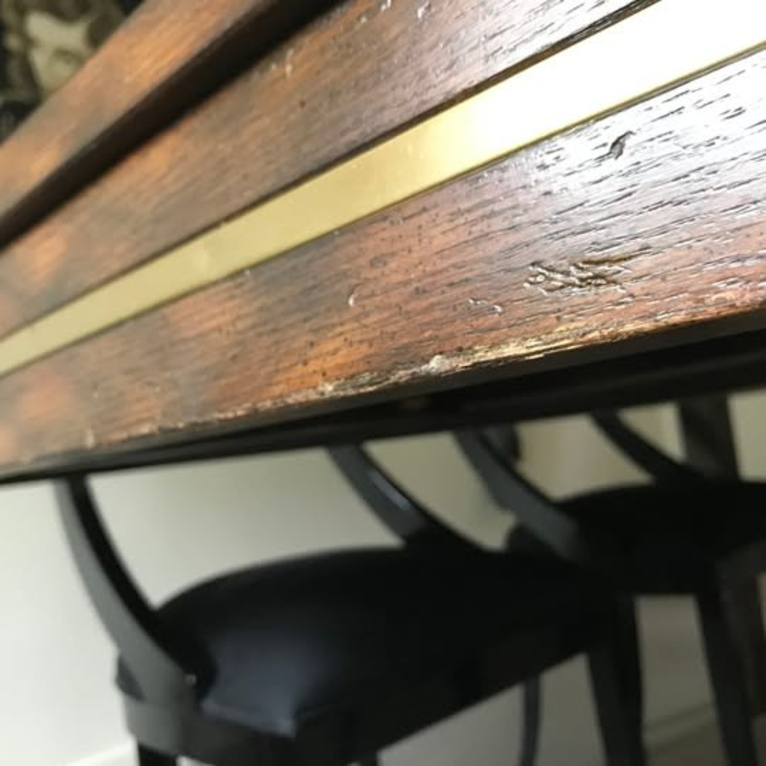 1970s Extendable Wood Dining Table W Brass Inlay - image-8