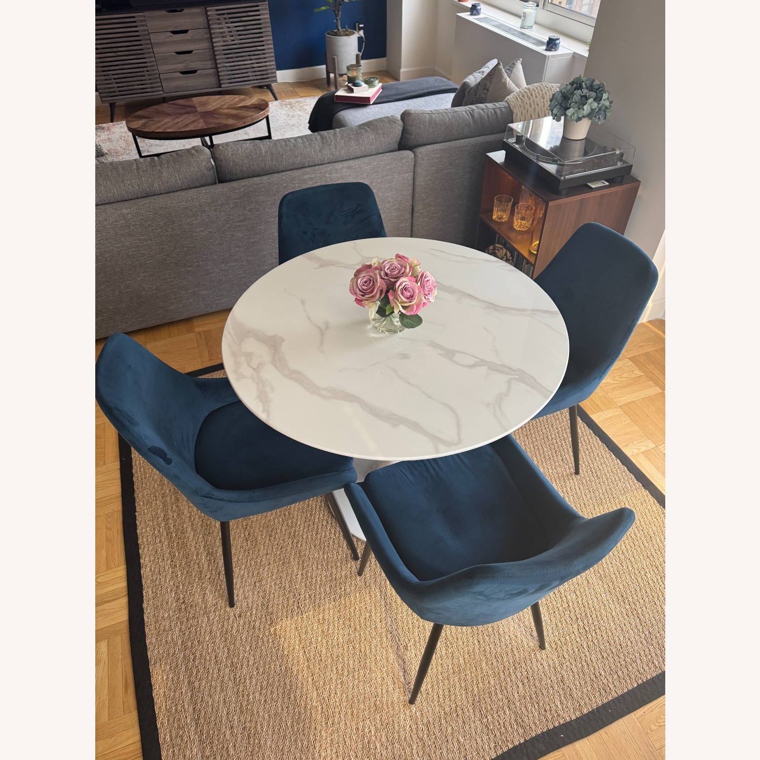 36" Round White Marble Dining Table - image-1