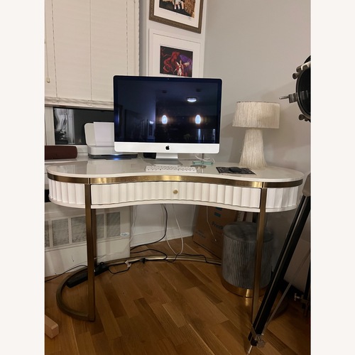 Used TOV Furniture white and gold art deco desk for sale on AptDeco