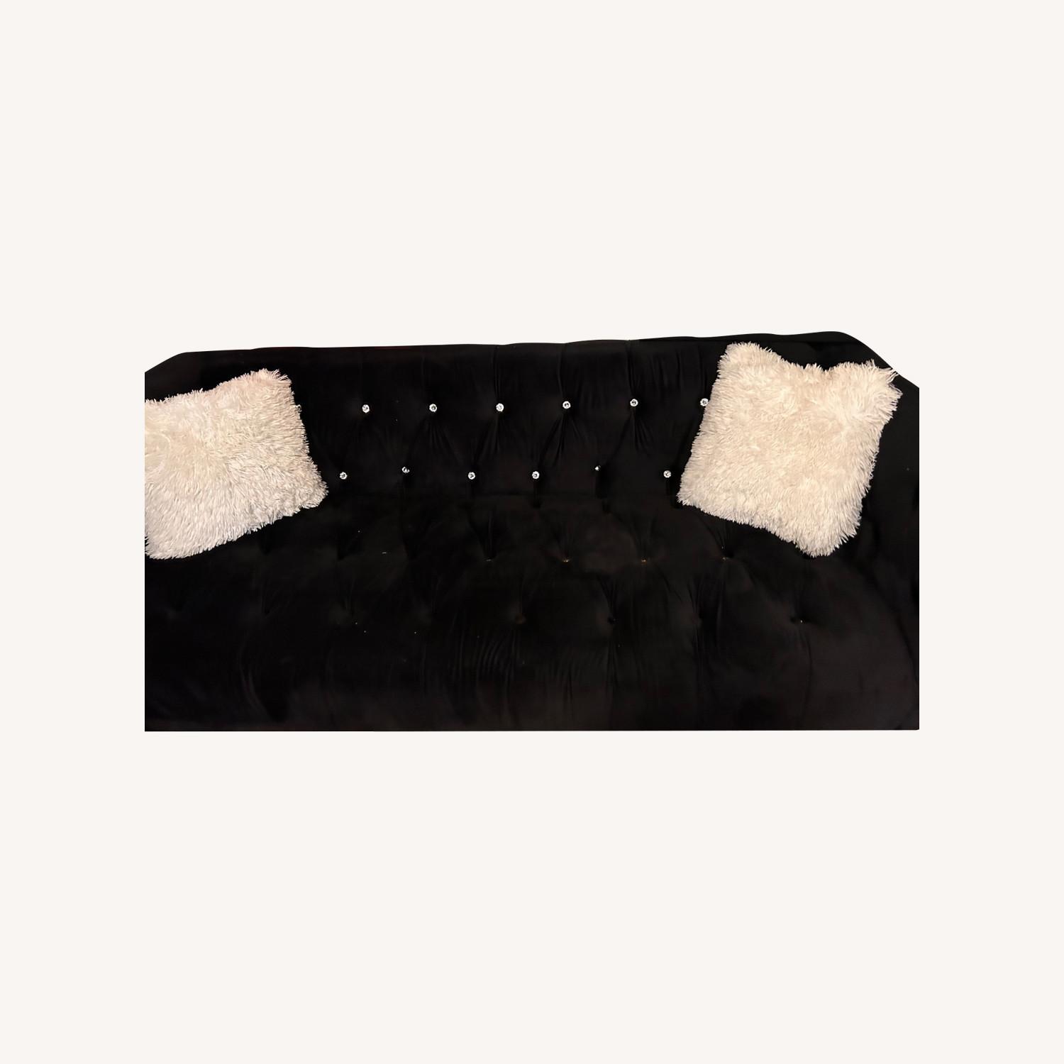 Black and Suede Sofa with White Ottoman - image-0