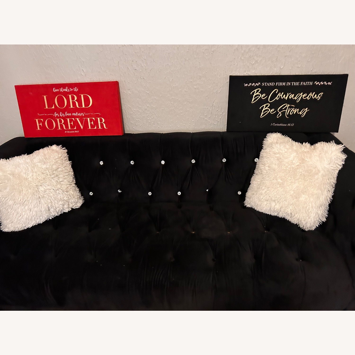 Black and Suede Sofa with White Ottoman - image-3