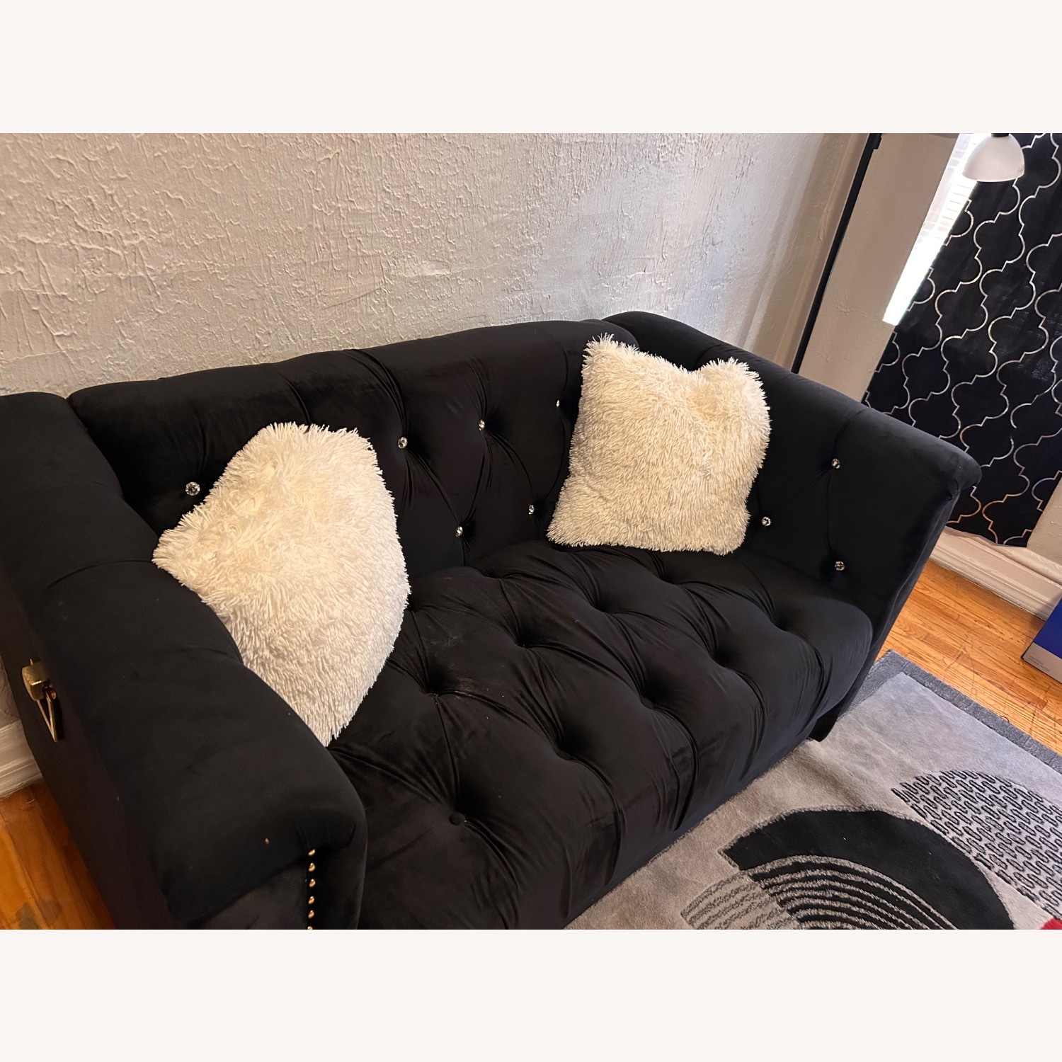 Black and Suede Sofa with White Ottoman - image-6