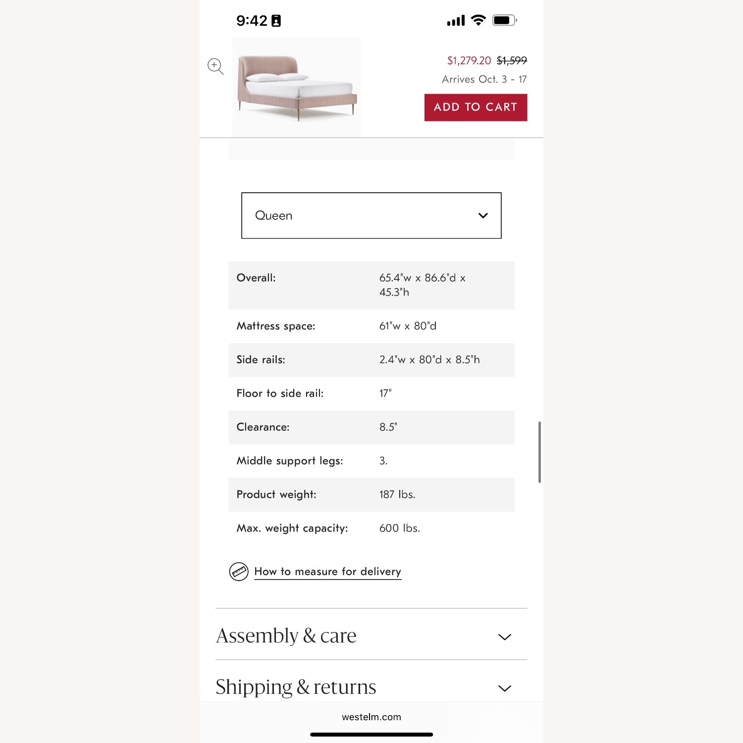 West Elm Lana Upholstered Queen Bed - image-6