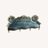 Vintage 19th Century Victorian Blue Velvet Sofa