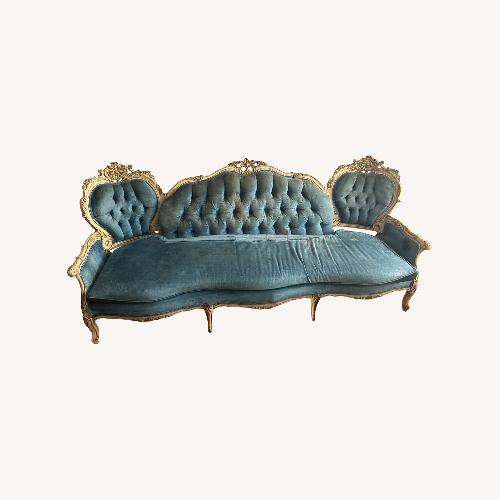 Used Vintage 19th Century Victorian Blue Velvet Sofa for sale on AptDeco