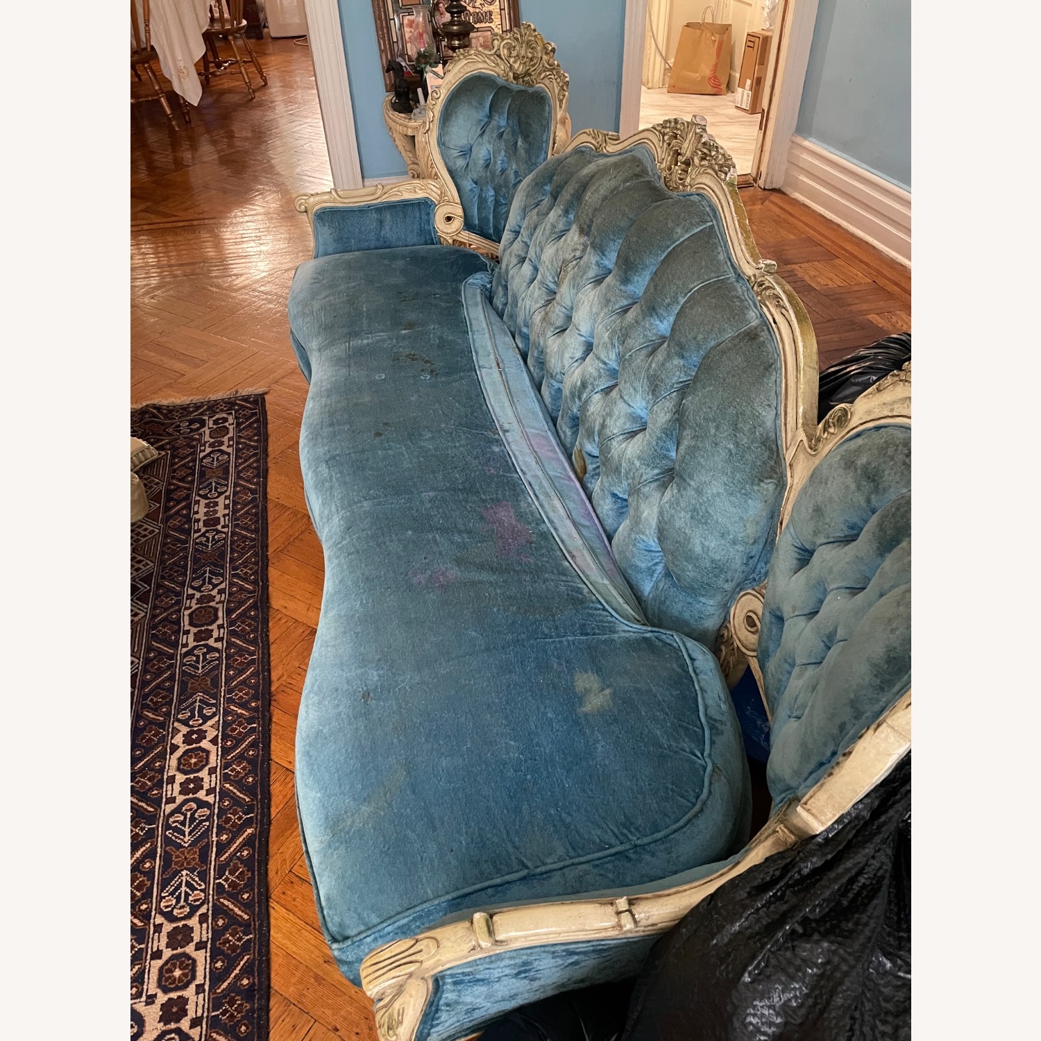Vintage 19th Century Victorian Blue Velvet Sofa - image-4
