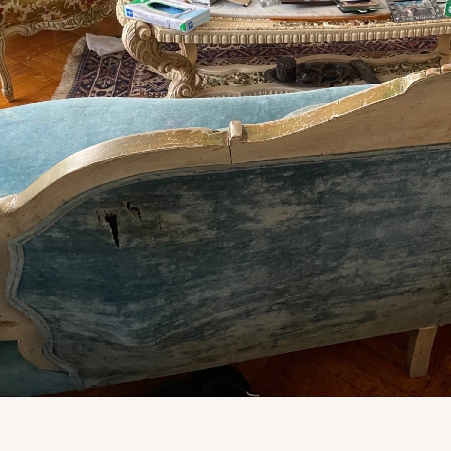 Vintage 19th Century Victorian Blue Velvet Sofa - image-6