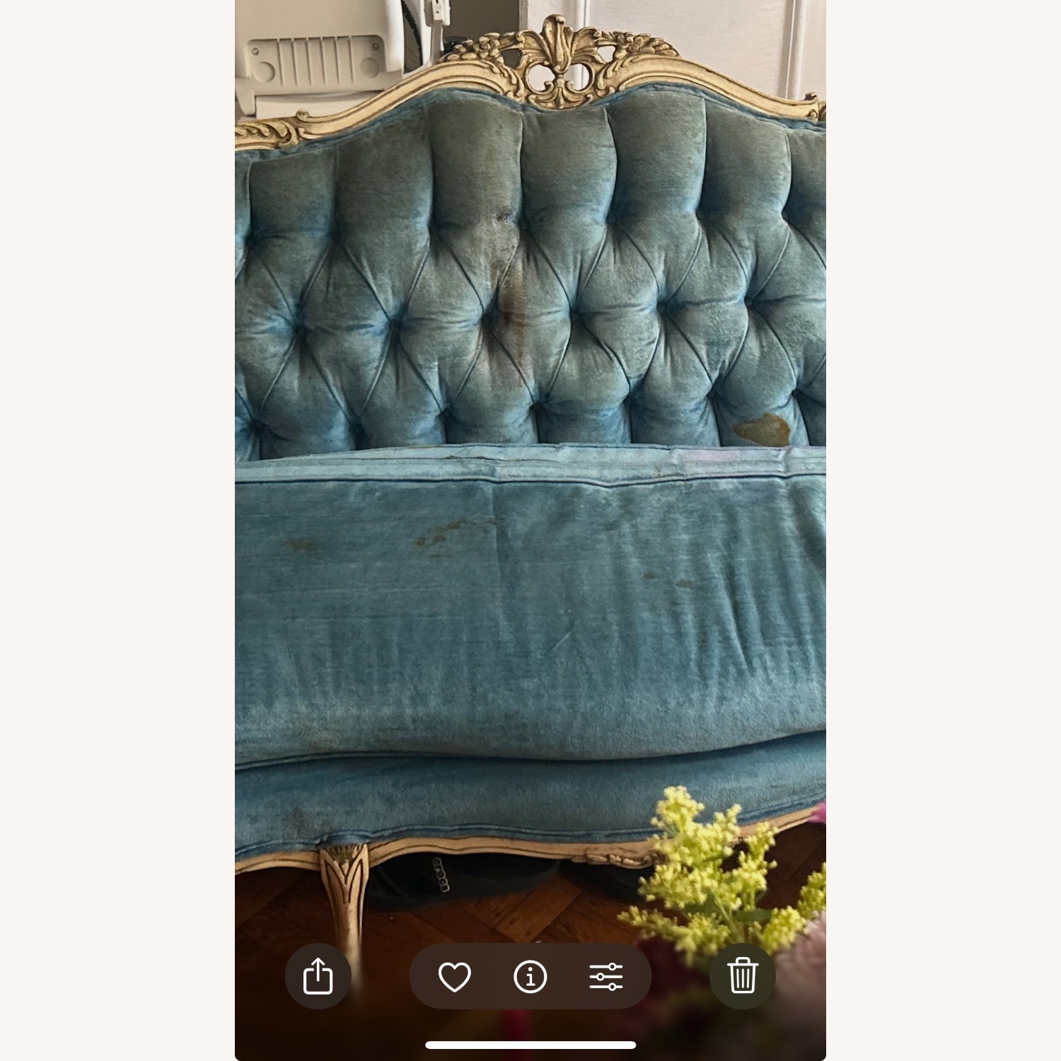 Vintage 19th Century Victorian Blue Velvet Sofa - image-2