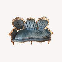 Vintage 19th Century Victorian Blue Velvet Sofa