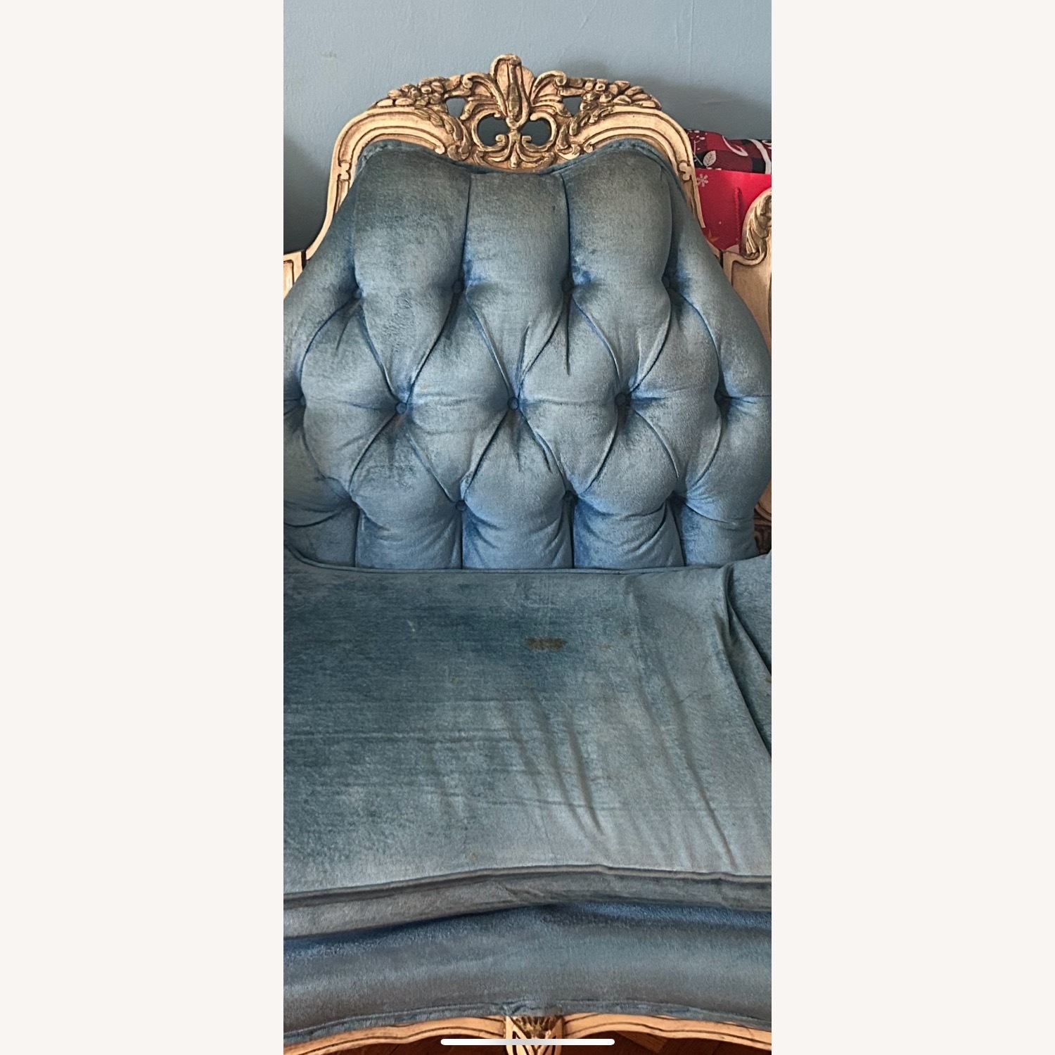 Vintage 19th Century Victorian Blue Velvet Sofa - image-4