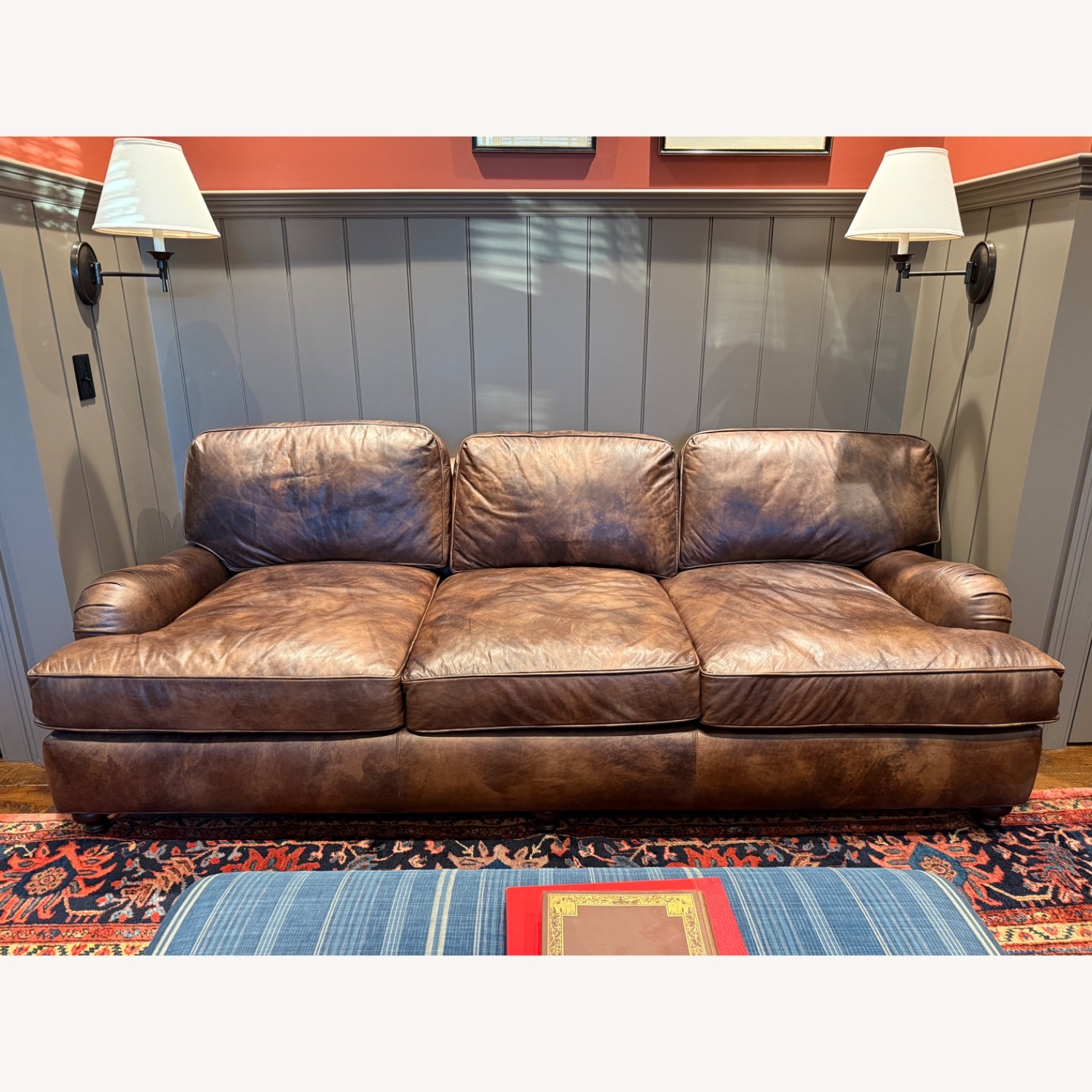 Restoration Hardware Lancaster Leather Sleeper Sofa - image-1