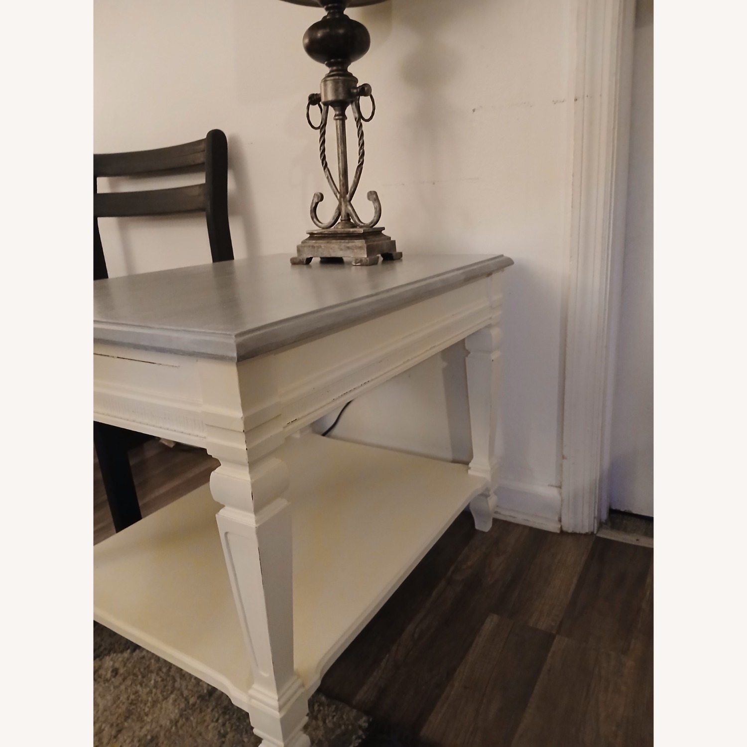 Antique End Table Whitewashed - image-2