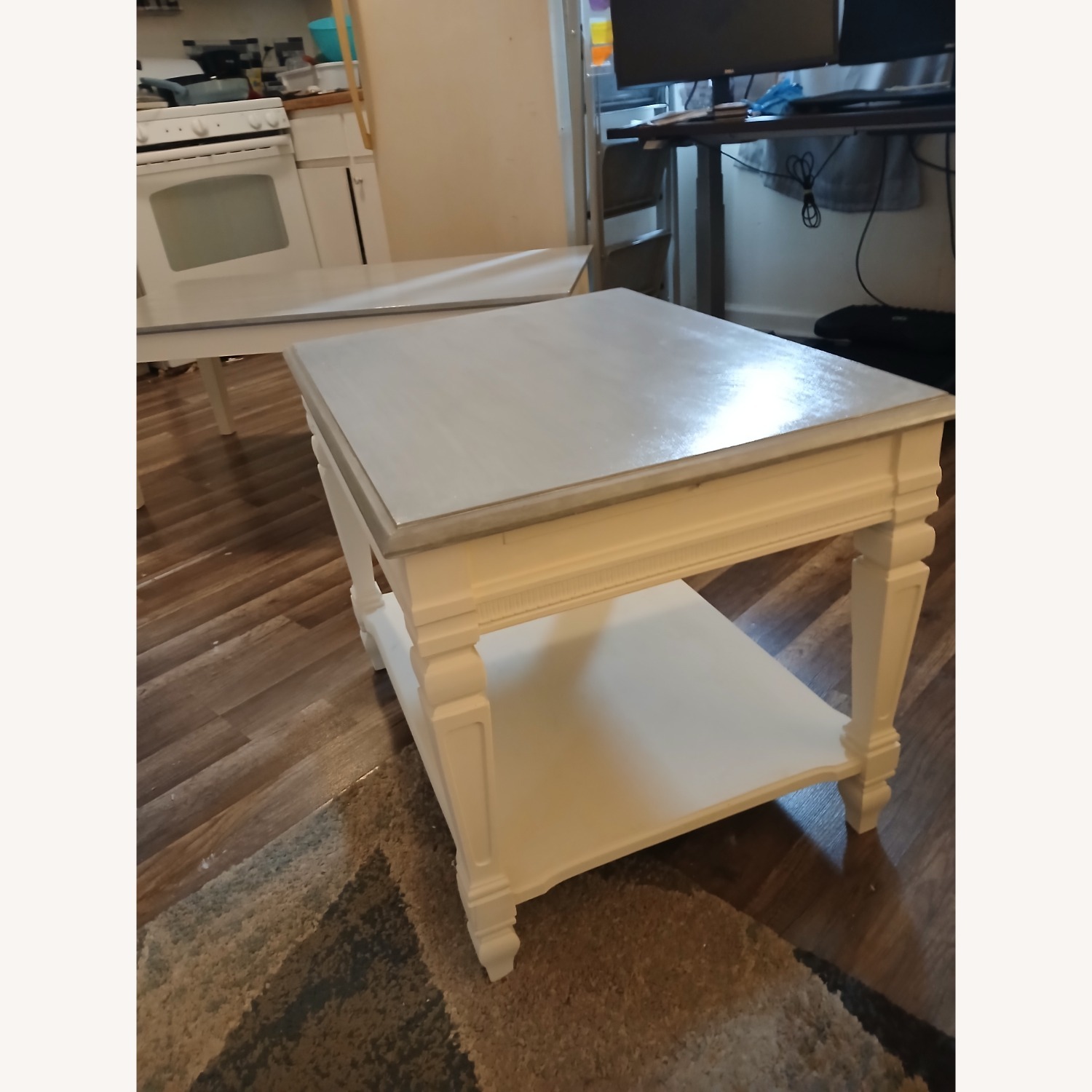 Antique End Table Whitewashed - image-1