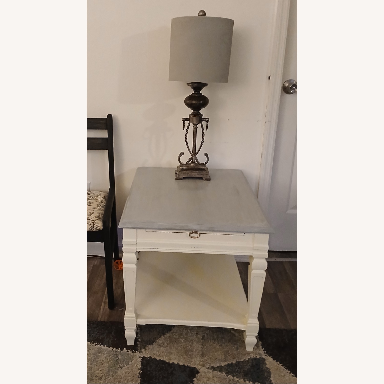 Antique End Table Whitewashed - image-3