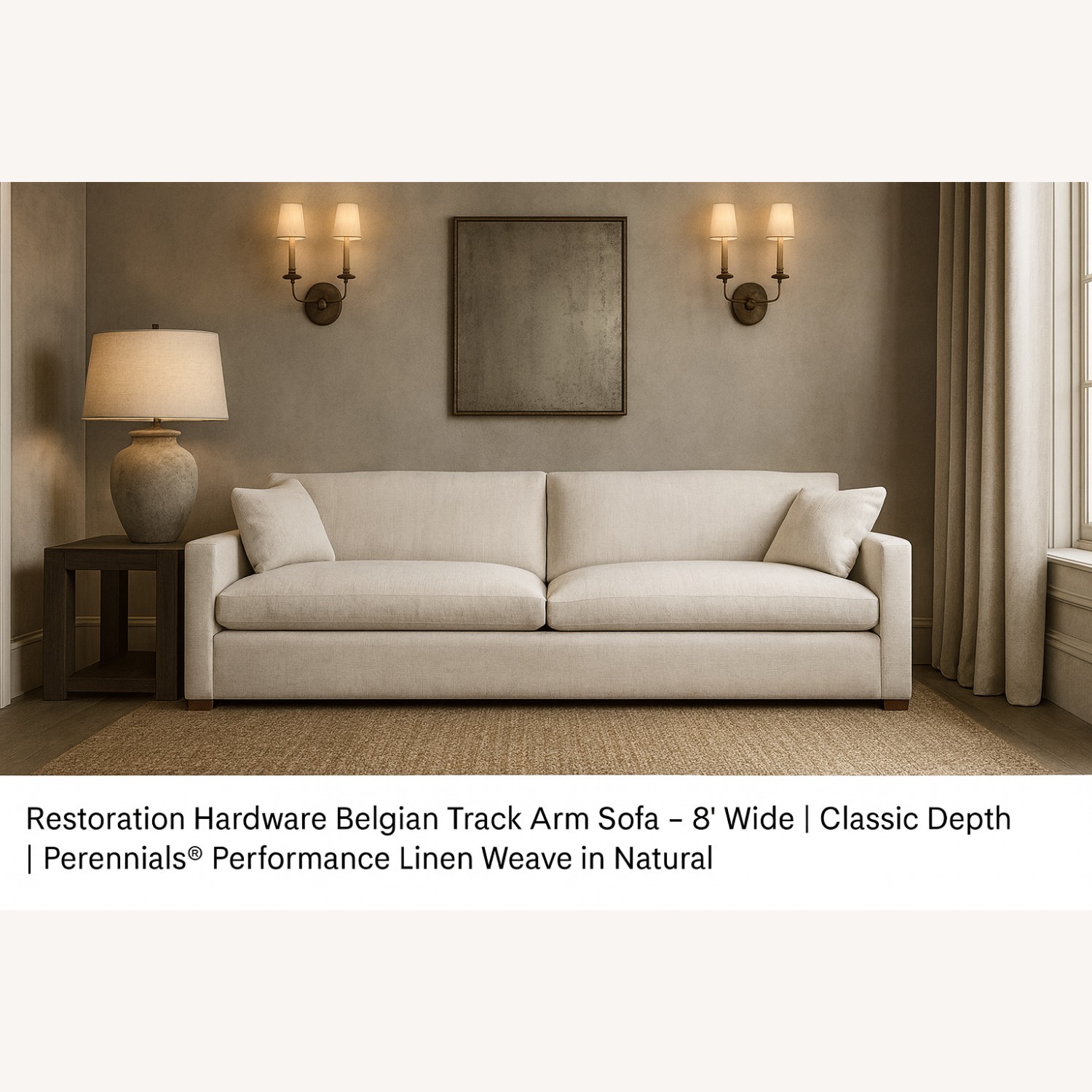 Restoration Hardware Belgian Track Arm Sofa 8’ Wide - image-0