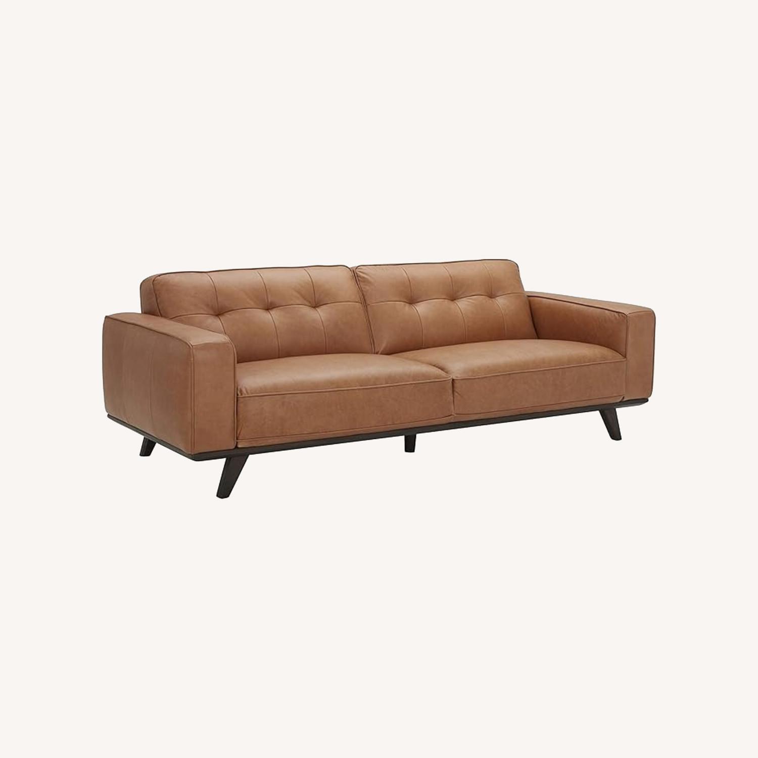 Rivet Cognac Leather Sofa - image-0
