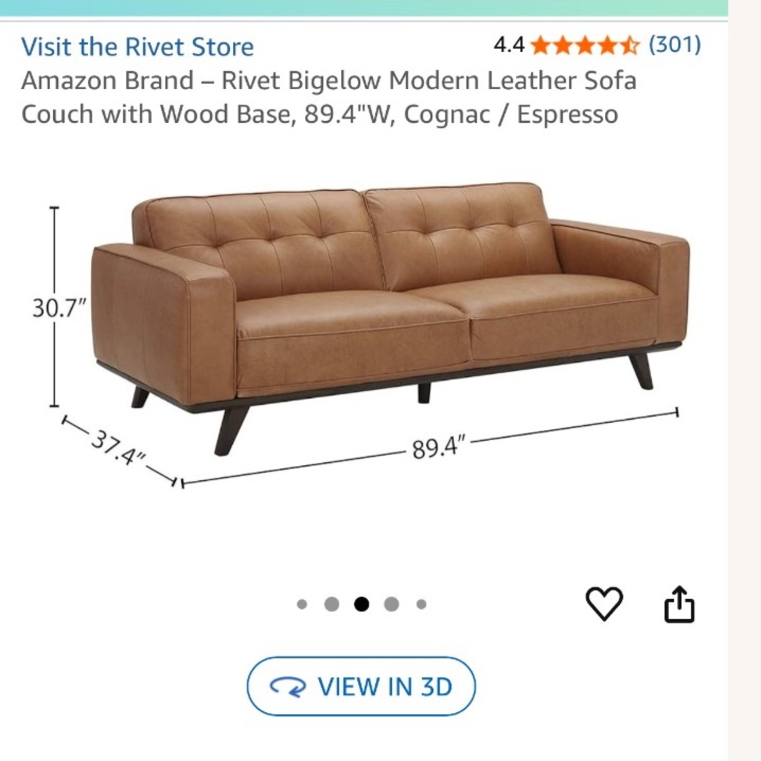 Rivet Cognac Leather Sofa - image-2