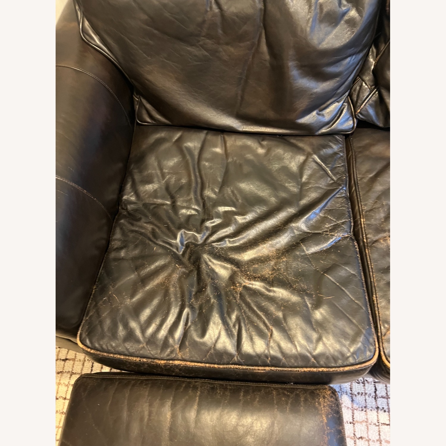 Restoration Hardware Brown Leather Sofa & Ottoman - image-4