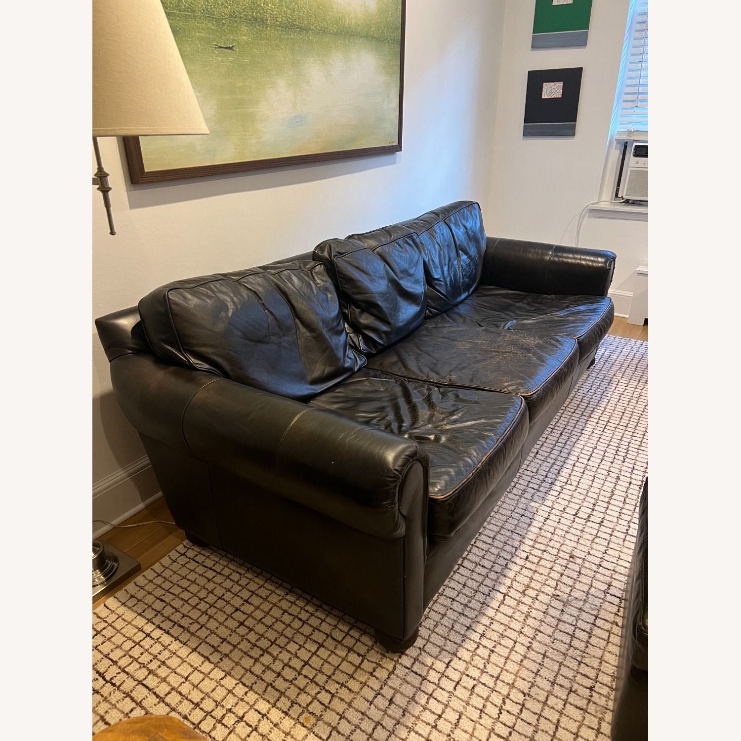 Restoration Hardware Brown Leather Sofa & Ottoman - image-3