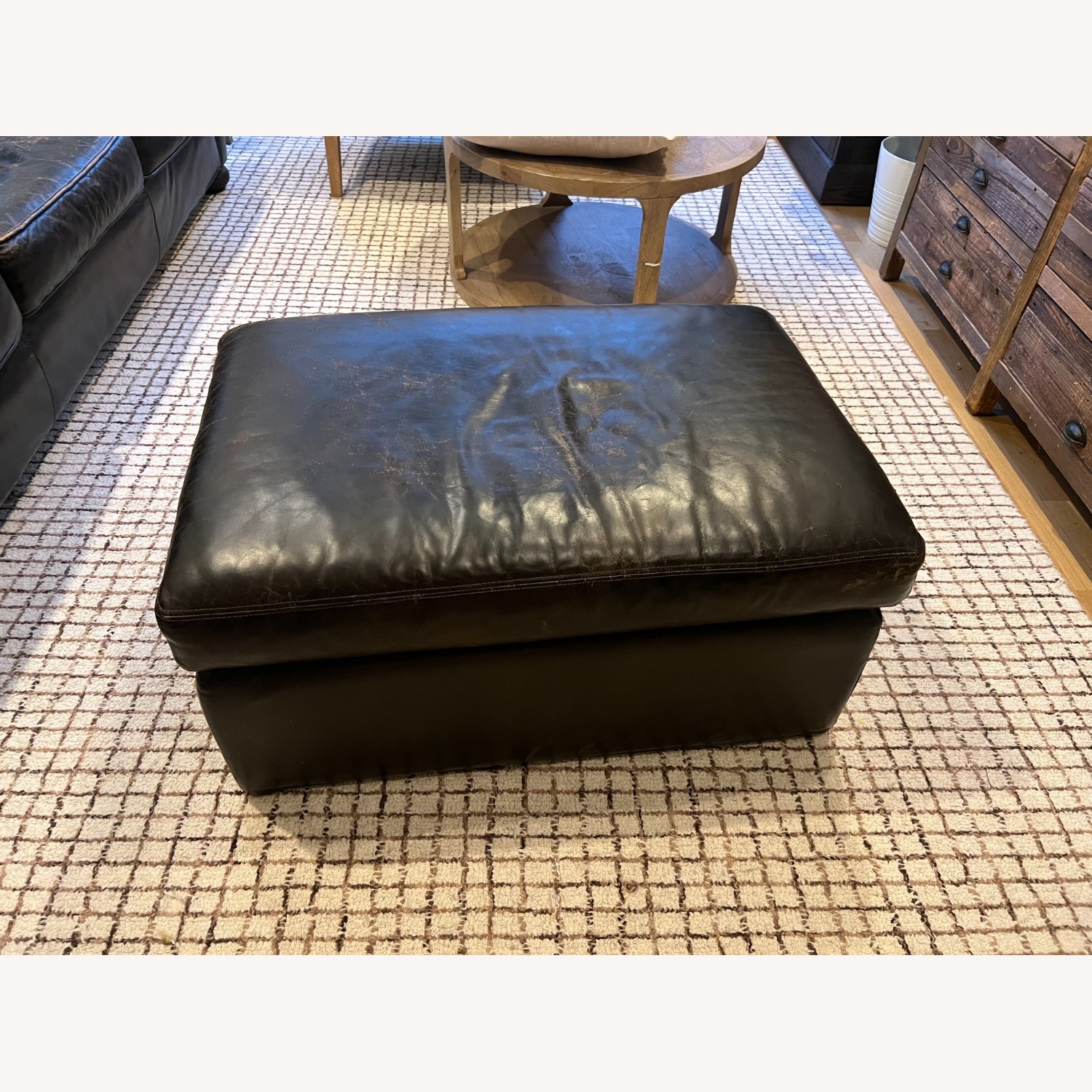 Restoration Hardware Brown Leather Sofa & Ottoman - image-2