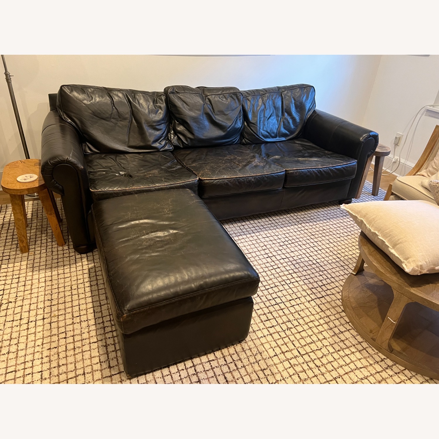 Restoration Hardware Brown Leather Sofa & Ottoman - image-1