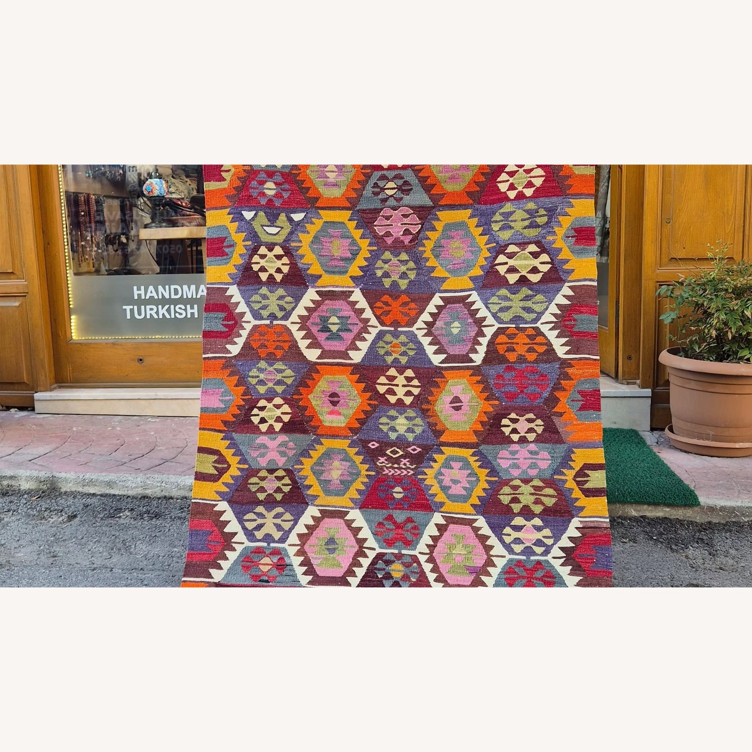 Vintage Turkish Handwoven Tavas Rustic Flat-Weave - image-0