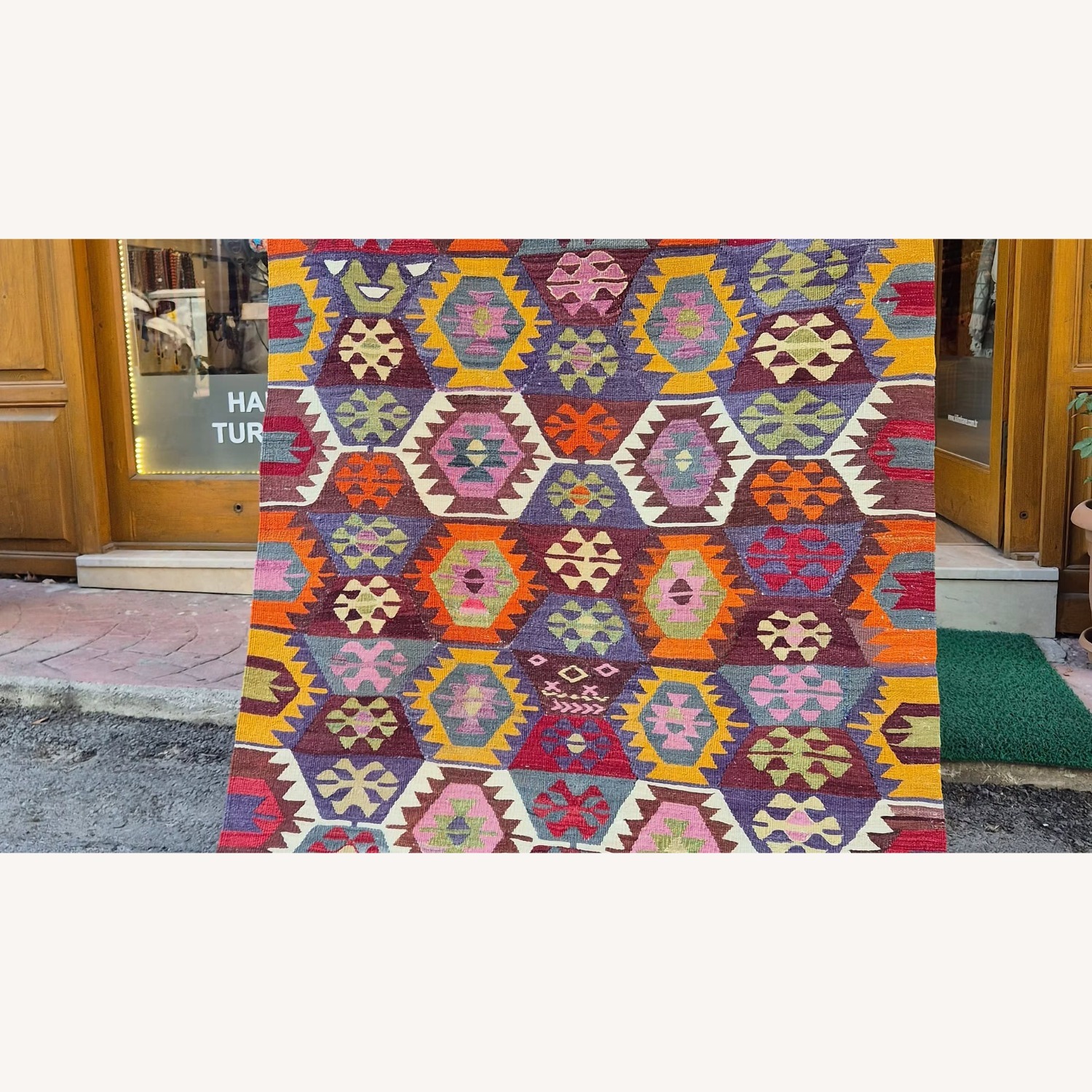 Vintage Turkish Handwoven Tavas Rustic Flat-Weave - image-2