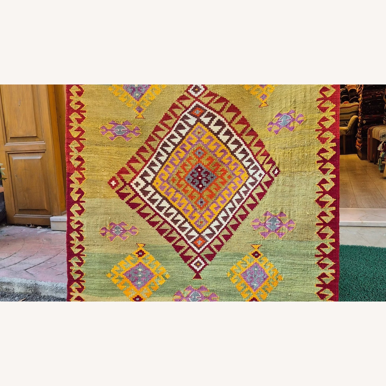 Vintage Aegean Flat-Woven Rug in Pastel Pistachio - image-5