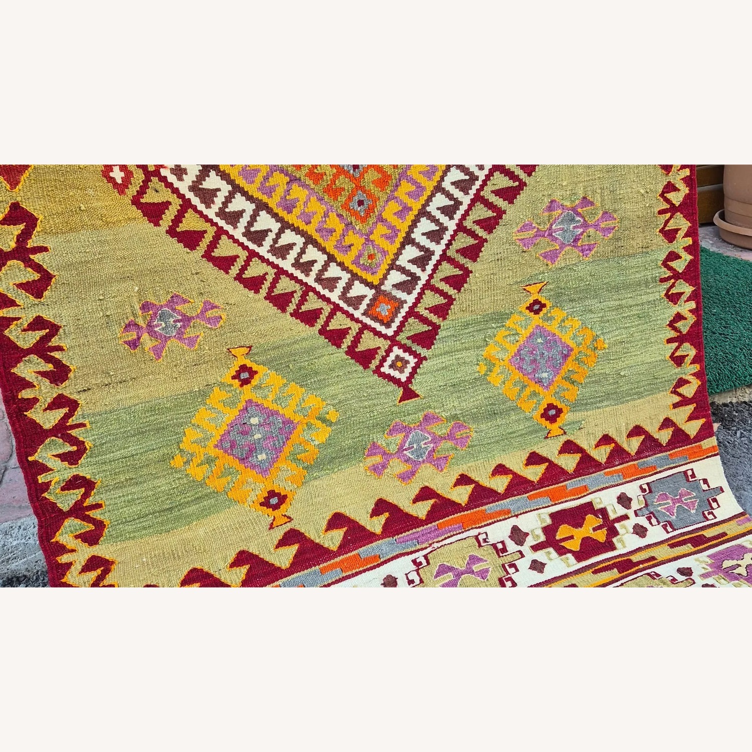 Vintage Aegean Flat-Woven Rug in Pastel Pistachio - image-8