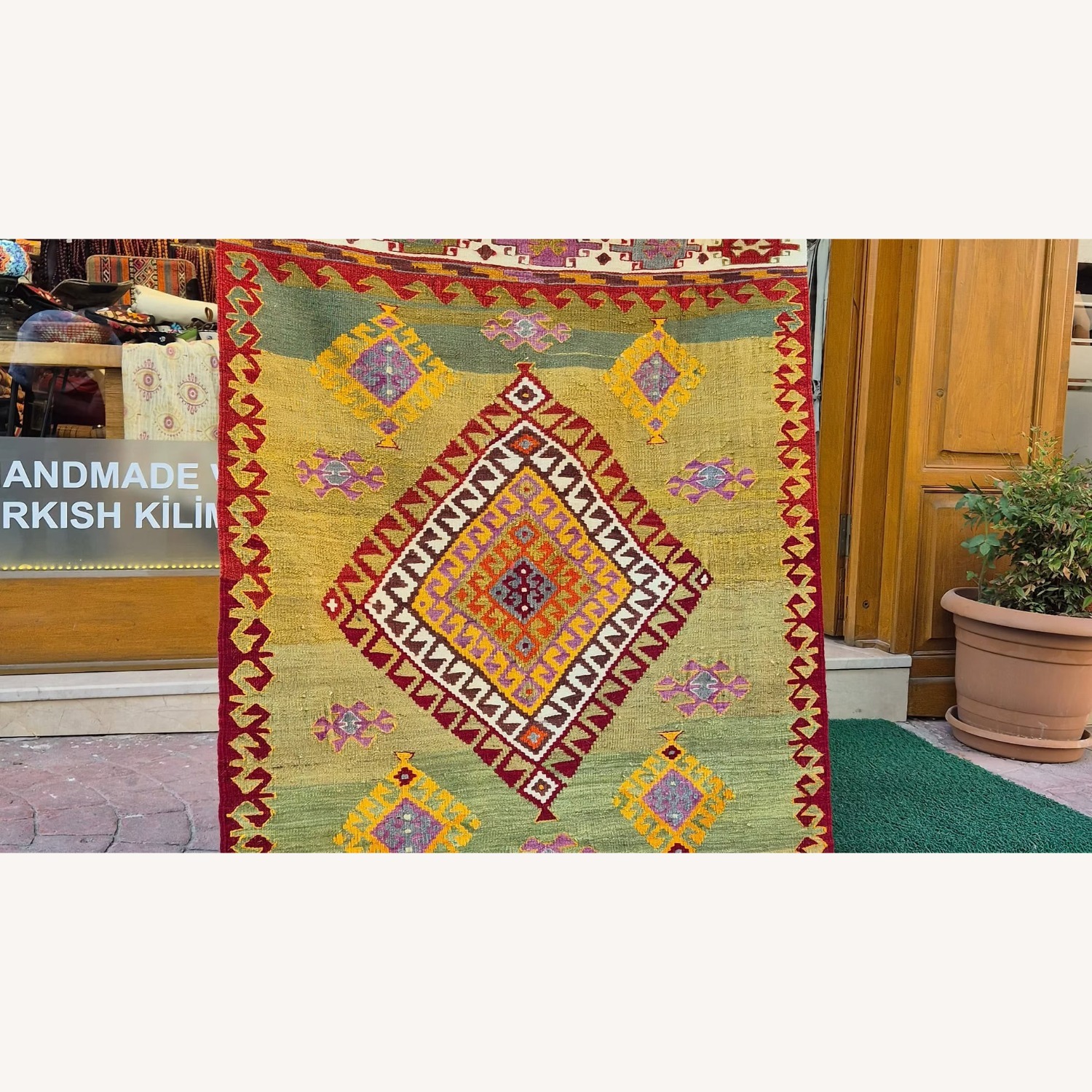 Vintage Aegean Flat-Woven Rug in Pastel Pistachio - image-6