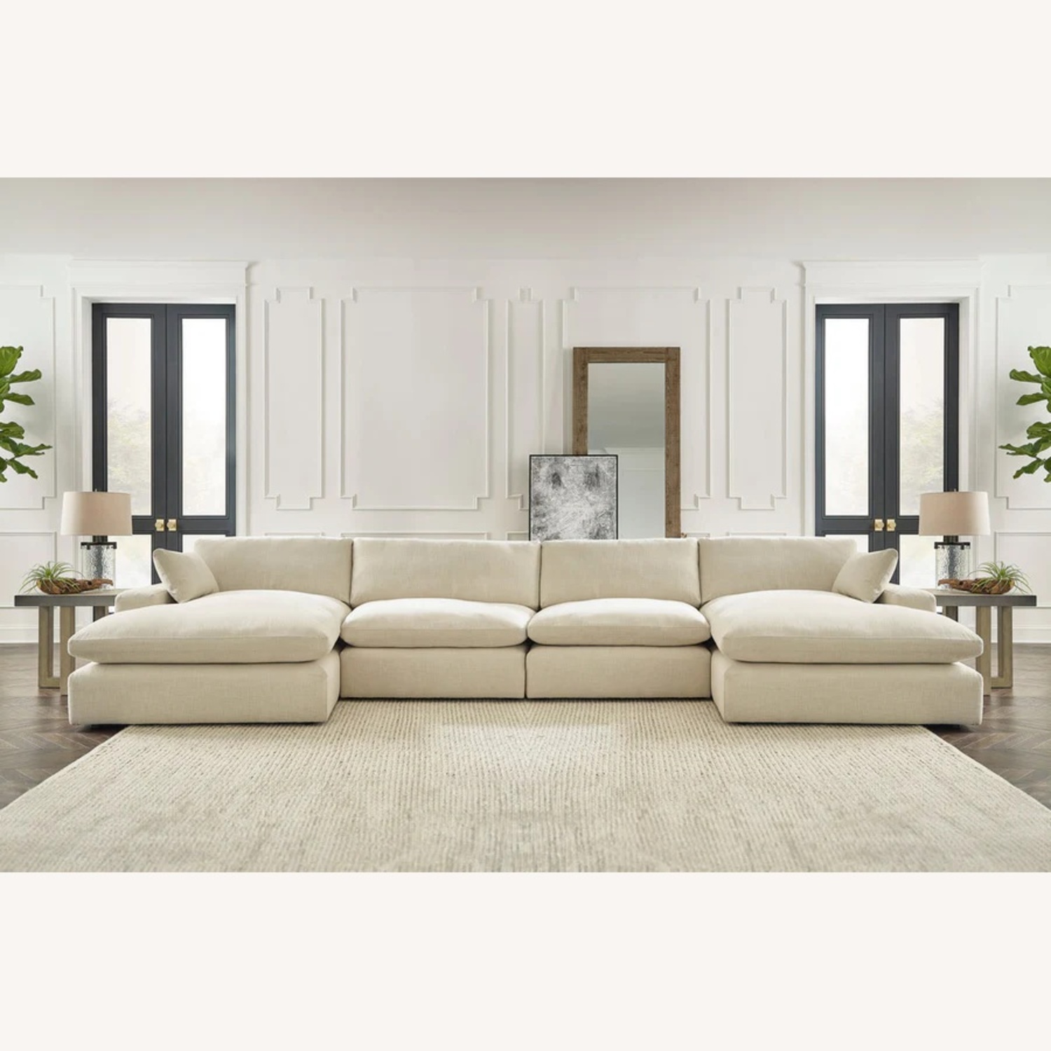 Ashley Elyza Linen 4 Piece Sectional With Oversized Ottoman LAF Corner Chaise - image-6