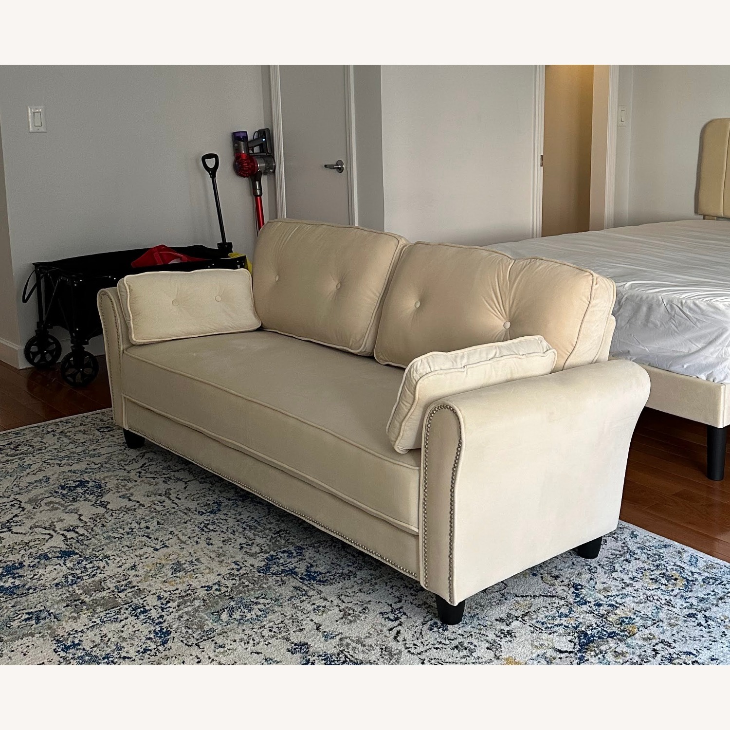 Beige Velvet Flared Arm Sofa – 79″ - image-1