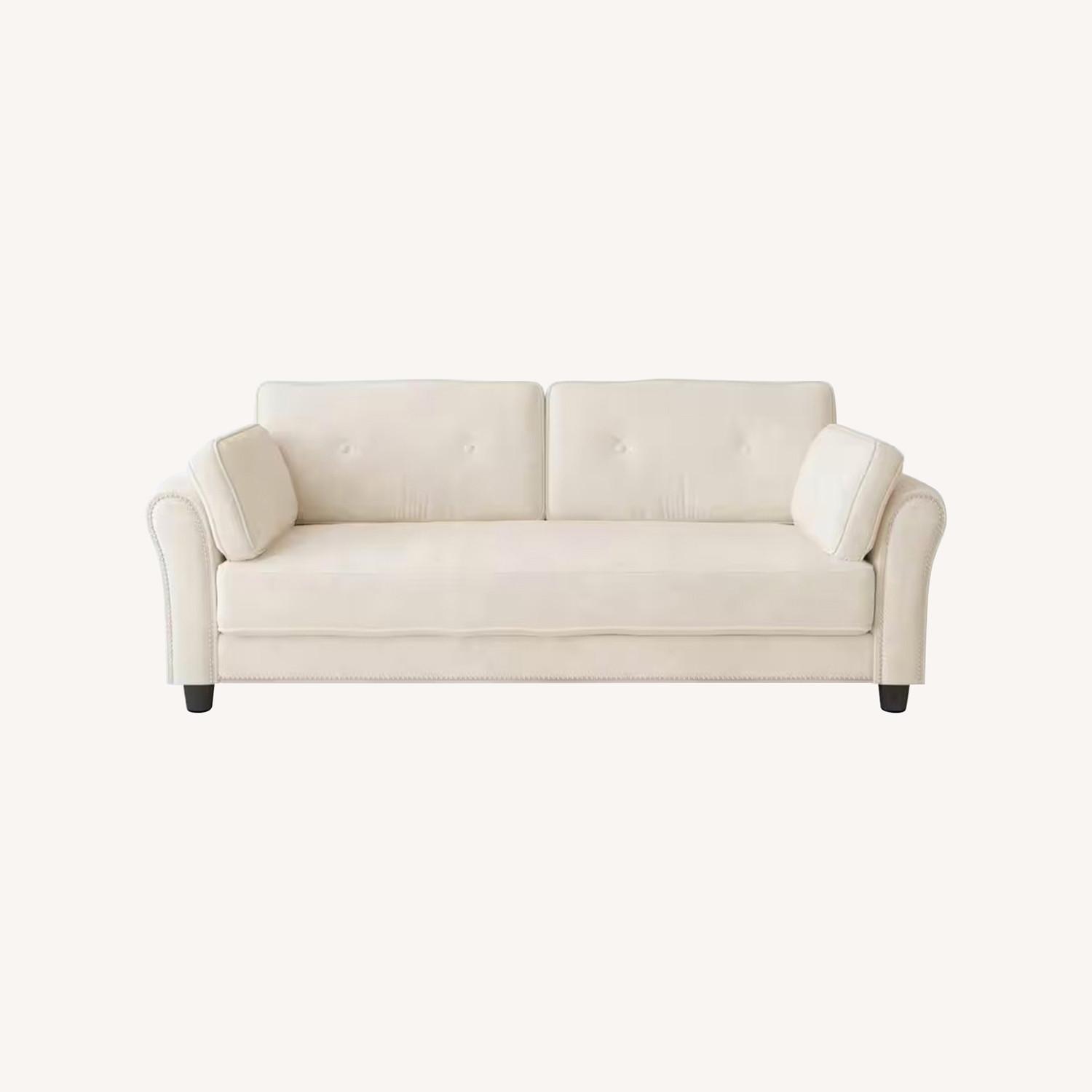Beige Velvet Flared Arm Sofa – 79″ - image-0