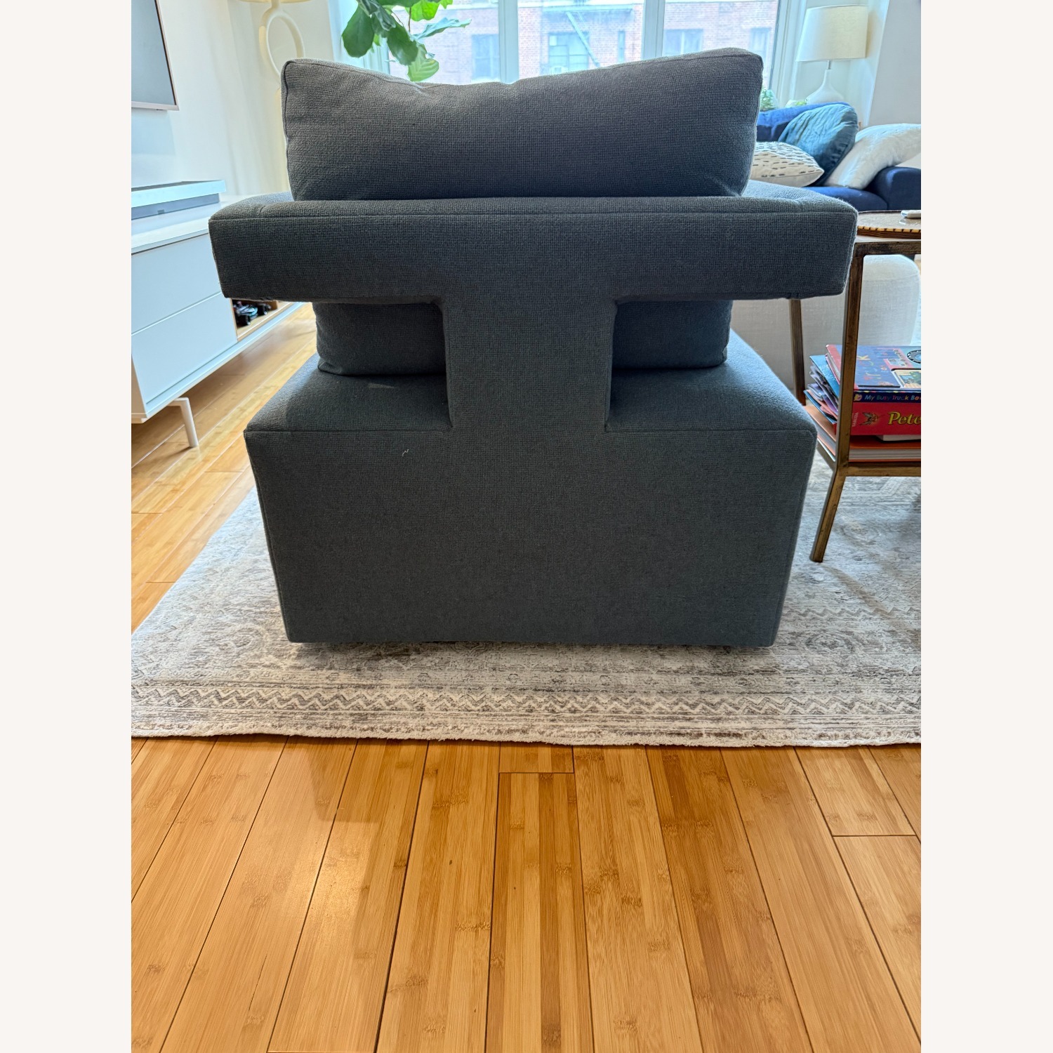 Blue Fabric Swivel Arm Chair - image-3