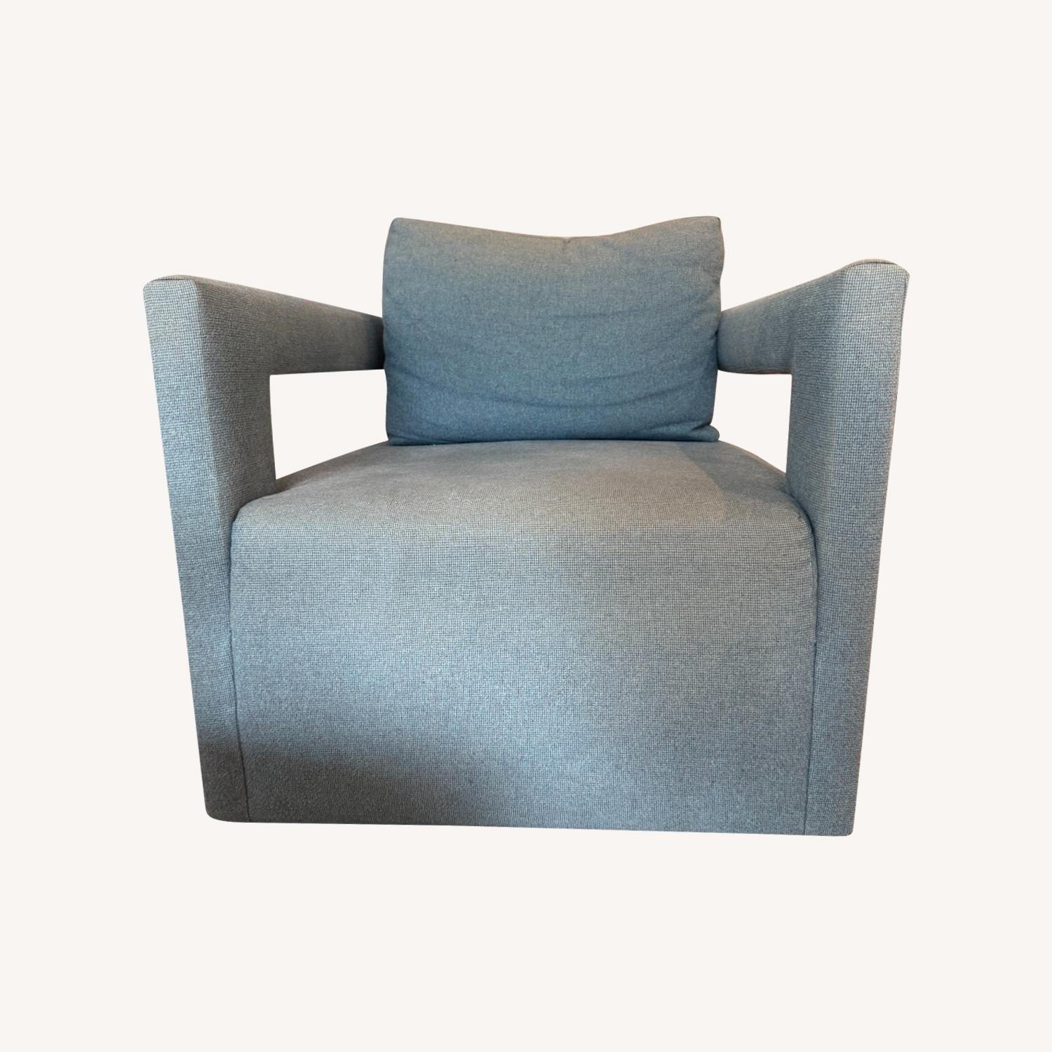 Blue Fabric Swivel Arm Chair - image-0
