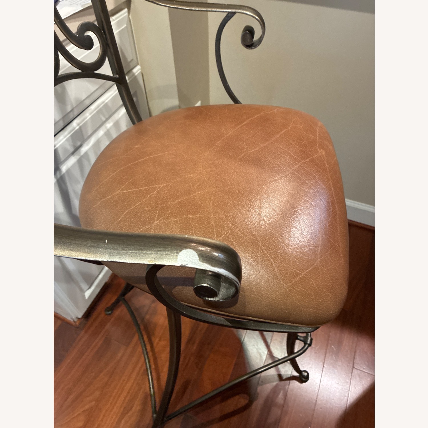 2 Ethen Allen Leather Cushion Stools - image-4