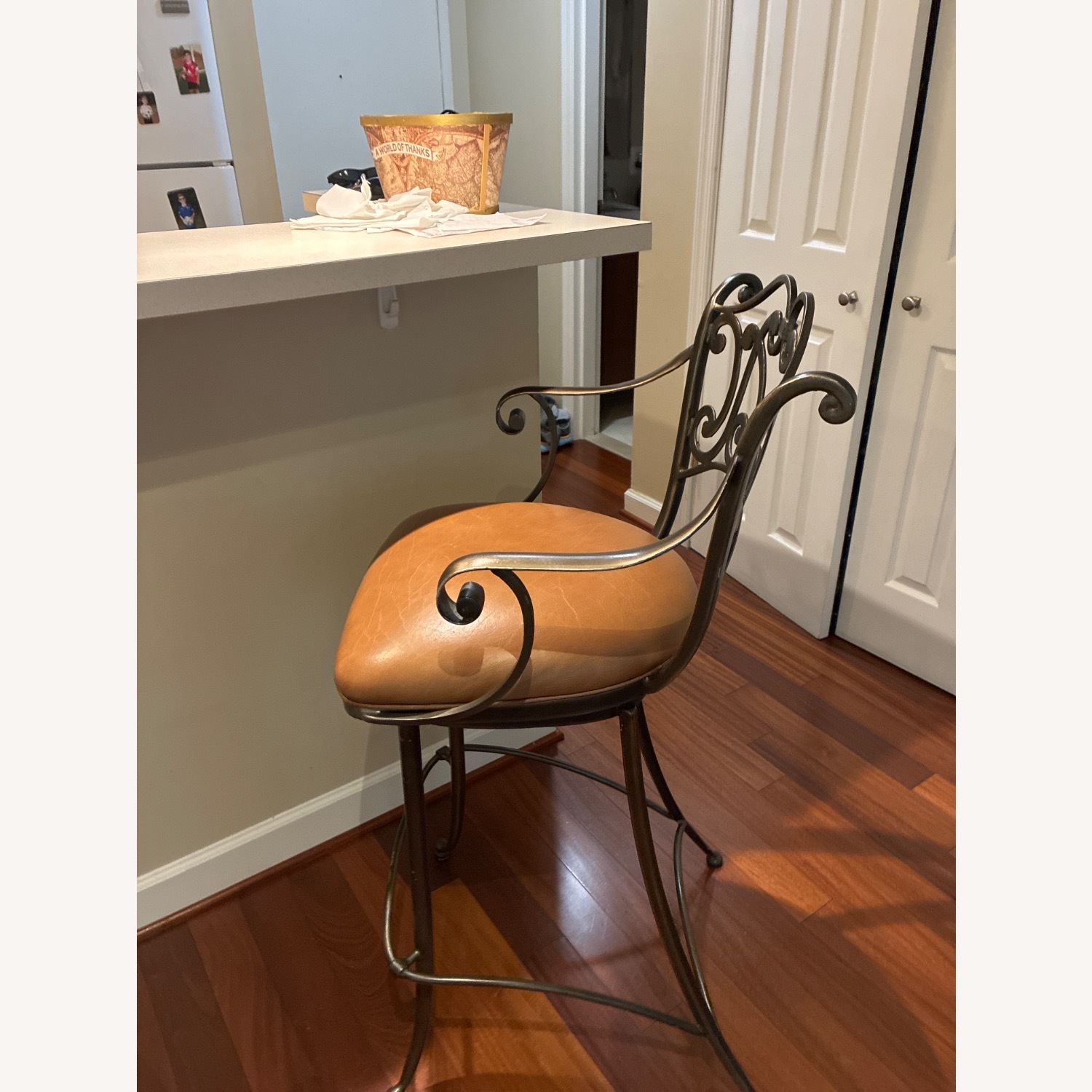 2 Ethen Allen Leather Cushion Stools - image-3