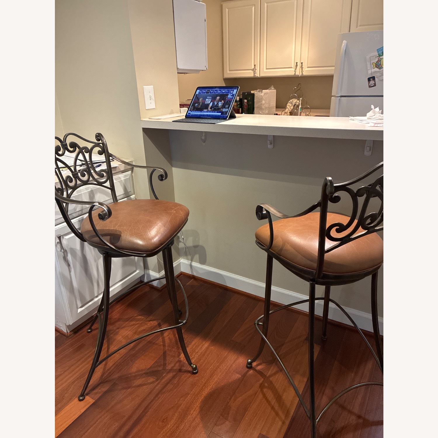 2 Ethen Allen Leather Cushion Stools - image-2