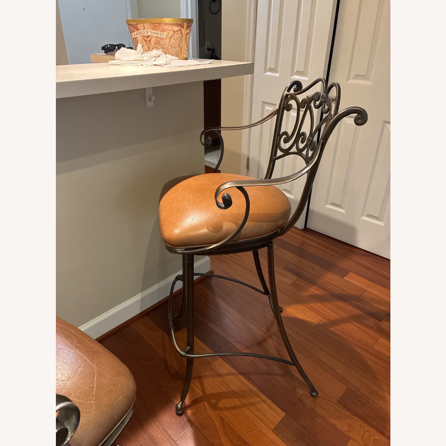 2 Ethen Allen Leather Cushion Stools - image-1