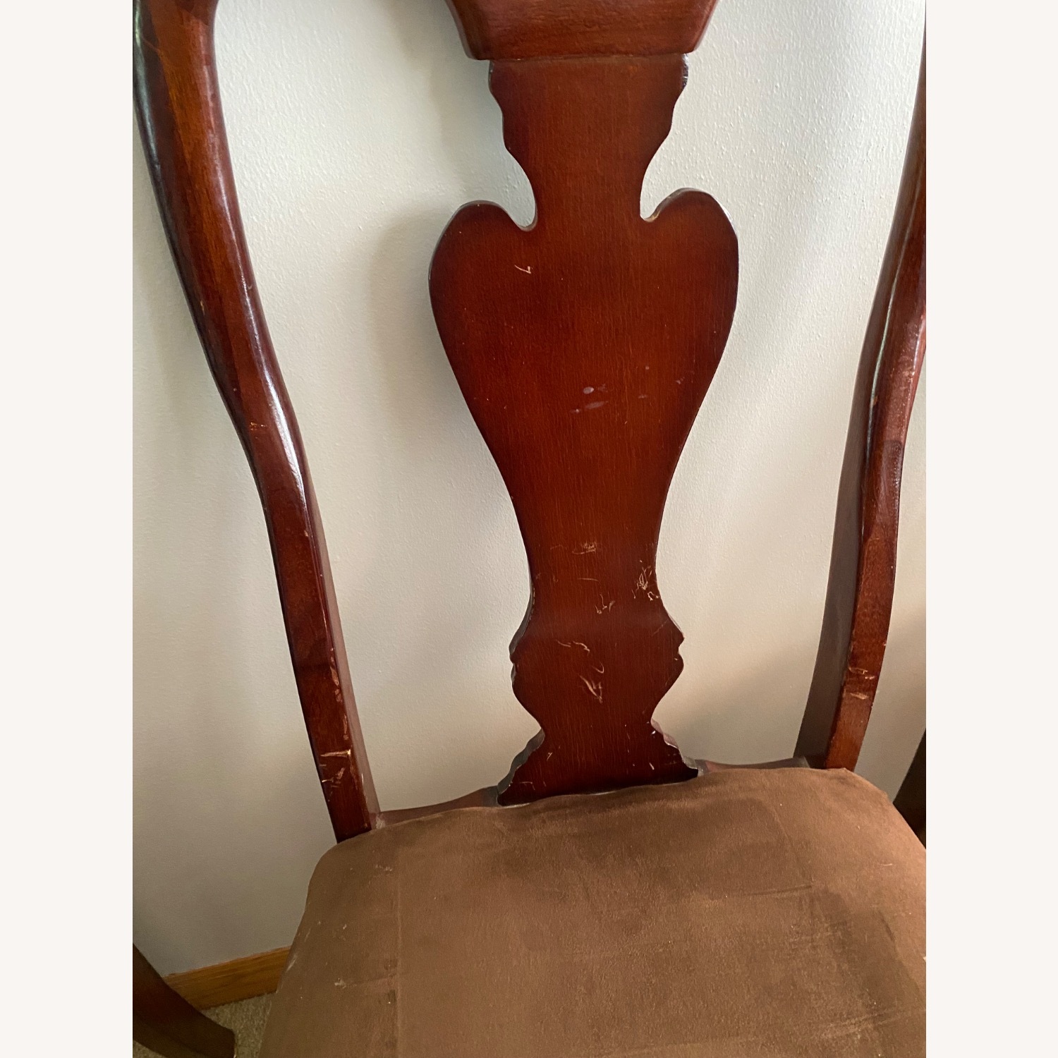 Dark Wood Dining Table 18in Leaf, and 6 Chairs - image-2