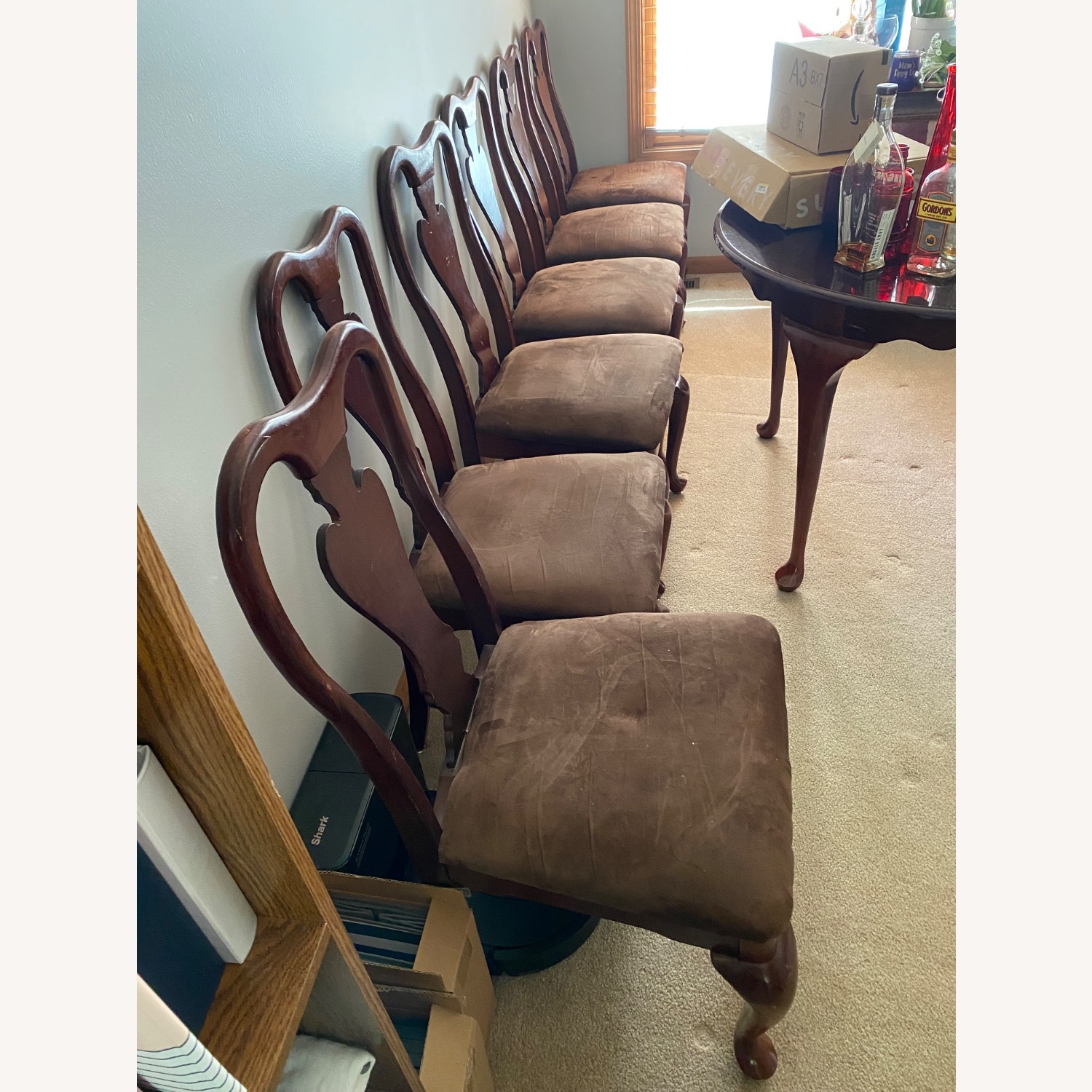 Dark Wood Dining Table 18in Leaf, and 6 Chairs - image-3