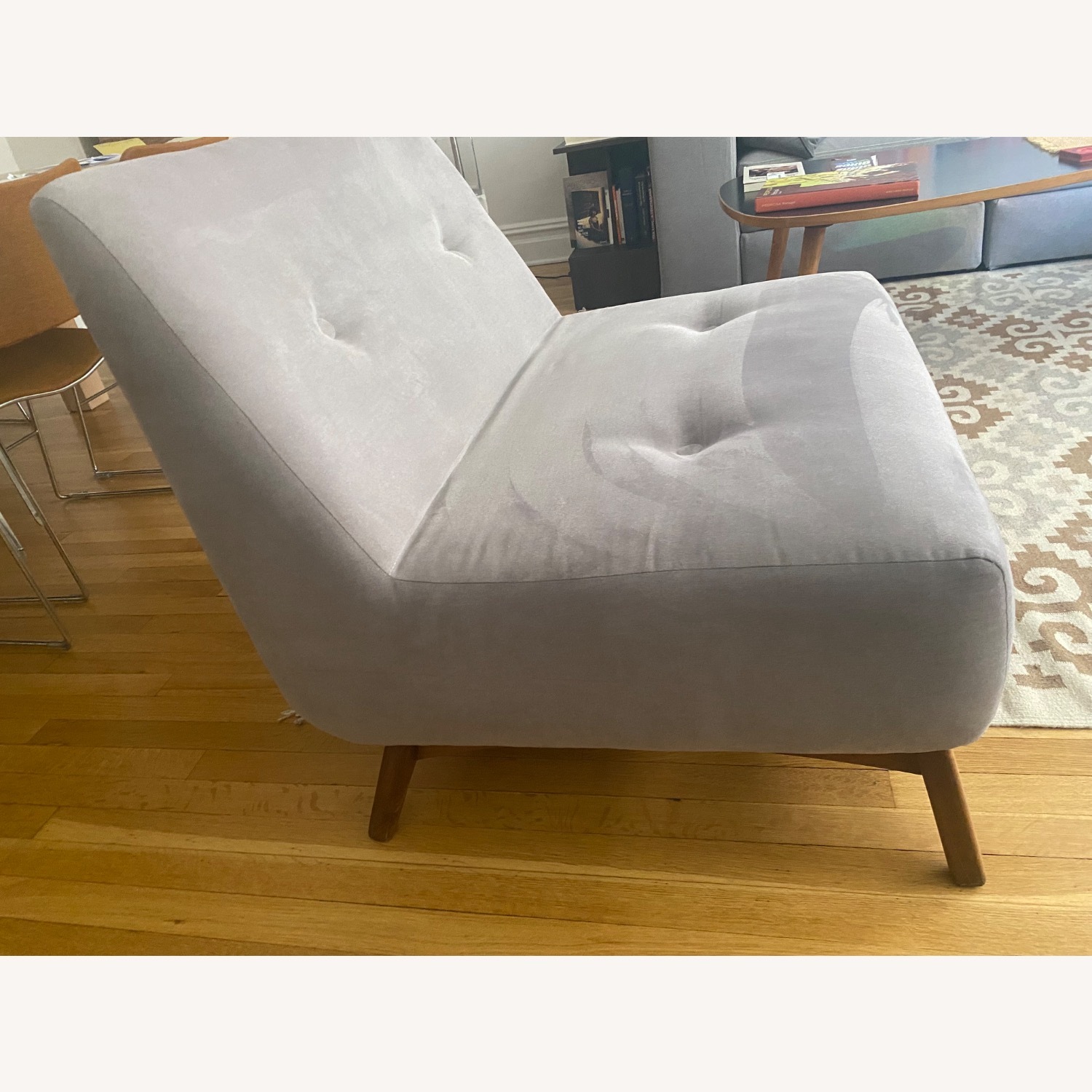 Vintage Blue Armchair with Walnut Legs  - image-3
