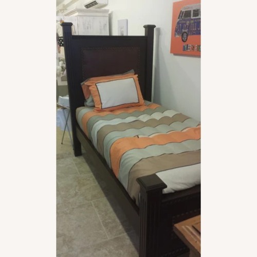 Used Custom Leather and Wood Bed for sale on AptDeco