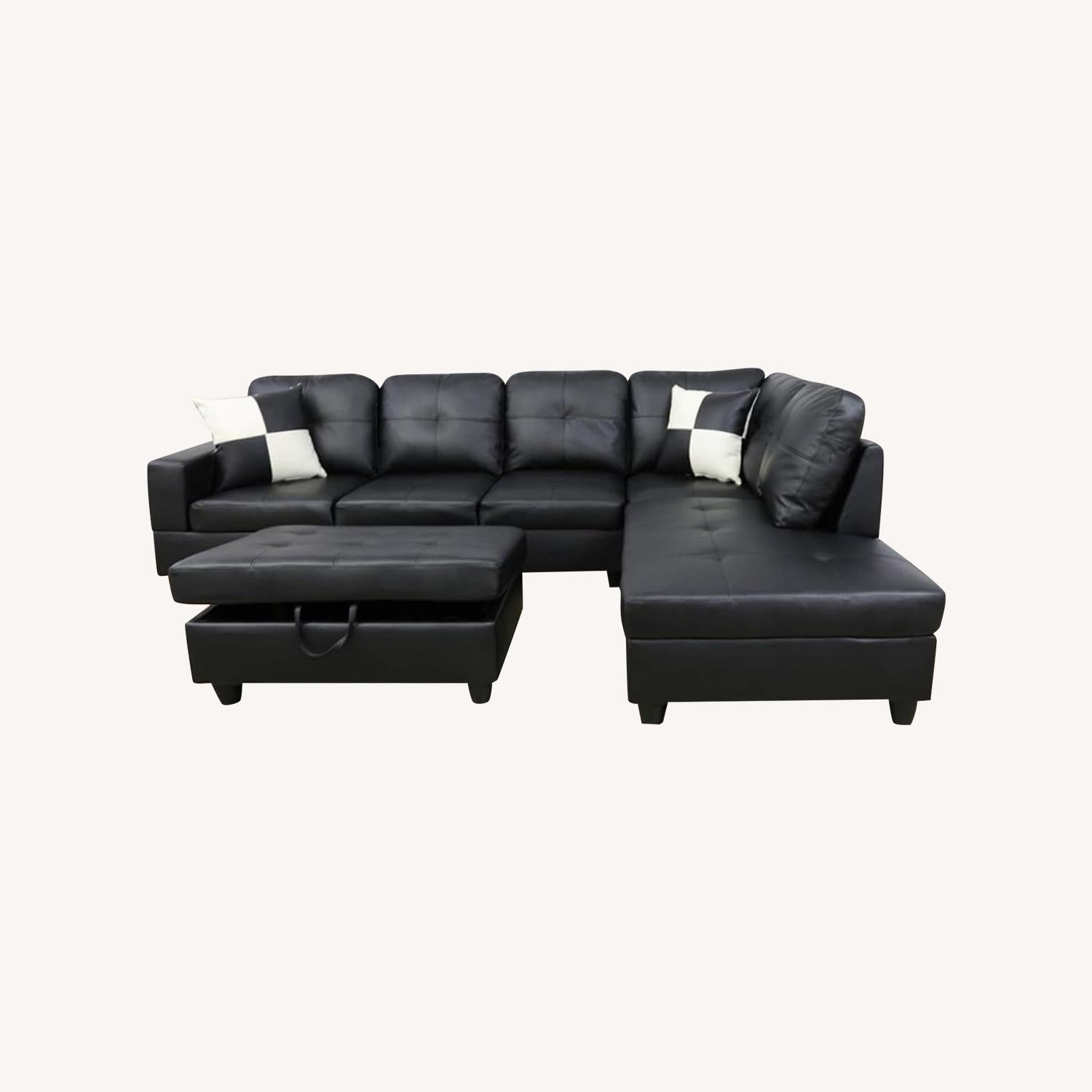 Black Leather Sectional - image-0