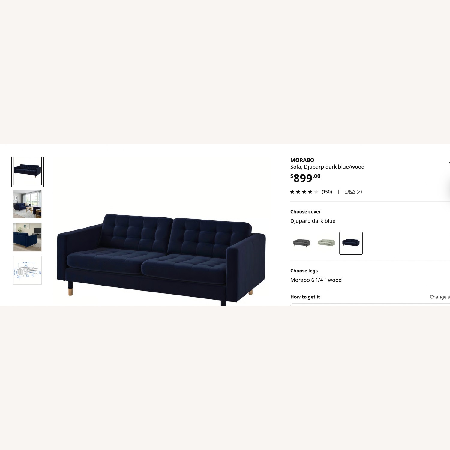IKEA MORABO 2 Seater Blue Velvet Sofa - image-7