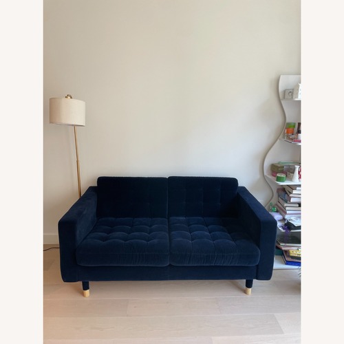Used IKEA MORABO 2 Seater Blue Velvet Sofa for sale on AptDeco