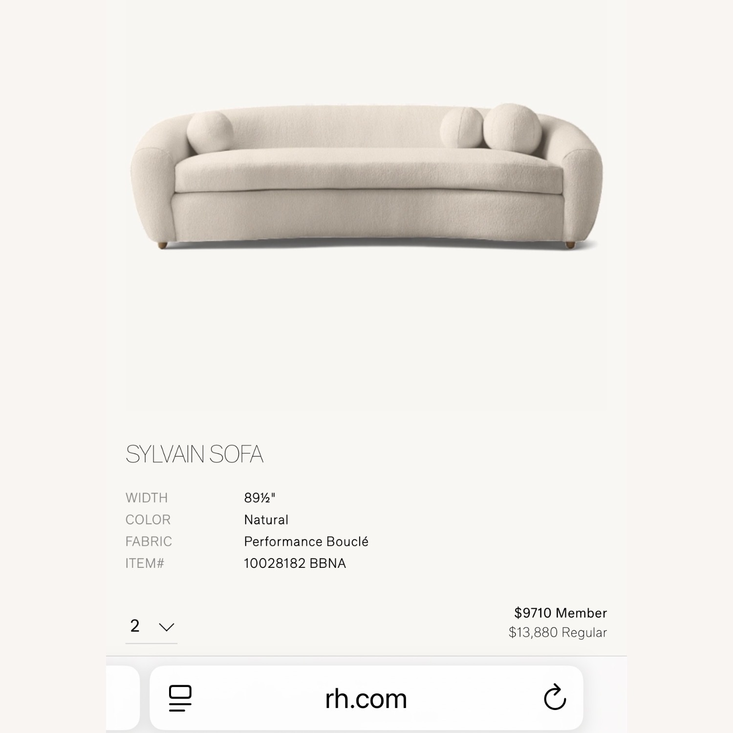  Restoration Hardware Sylvain Sofa - image-1
