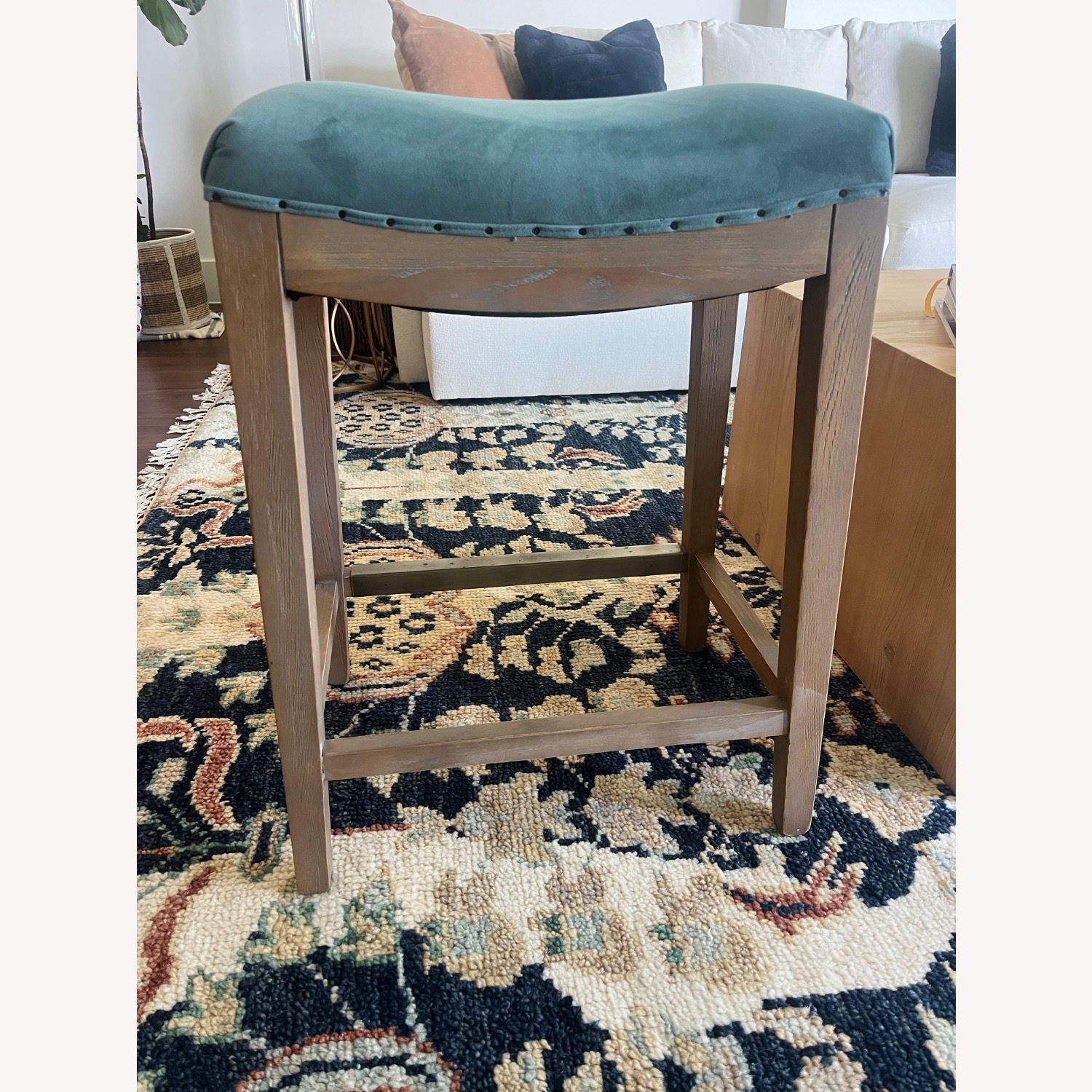 Blue Velvet French Style Stools - image-1