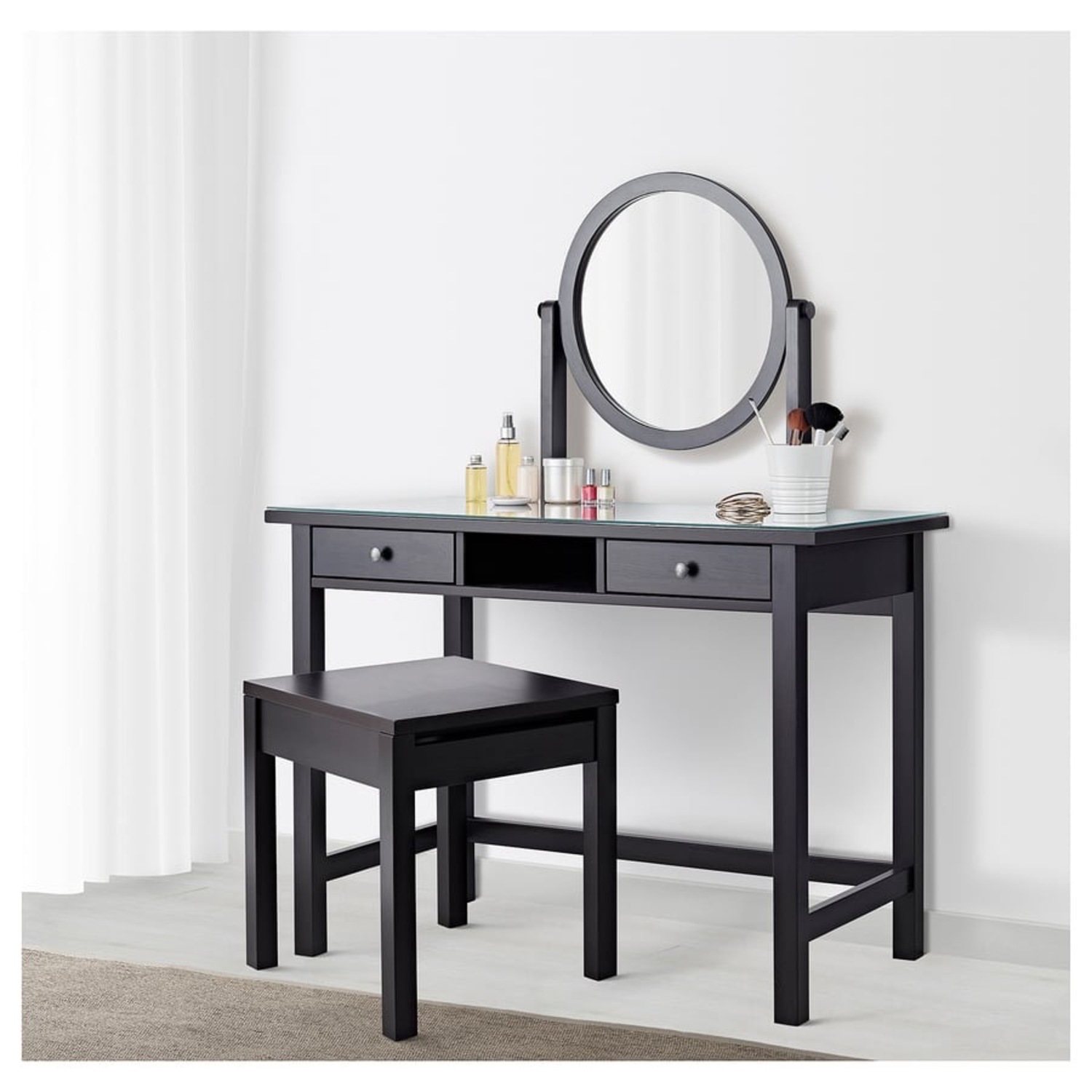IKEA HEMNES Dark Brown Dressing Table With Mirror - image-3